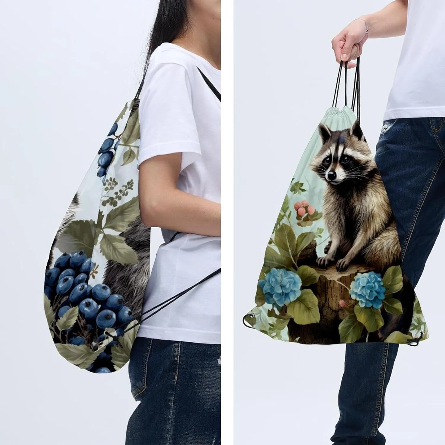 2 Pcs Bear Drawstring Backpack String Bag Sports Sack pack Gym Sack Side Pocket for Men Women