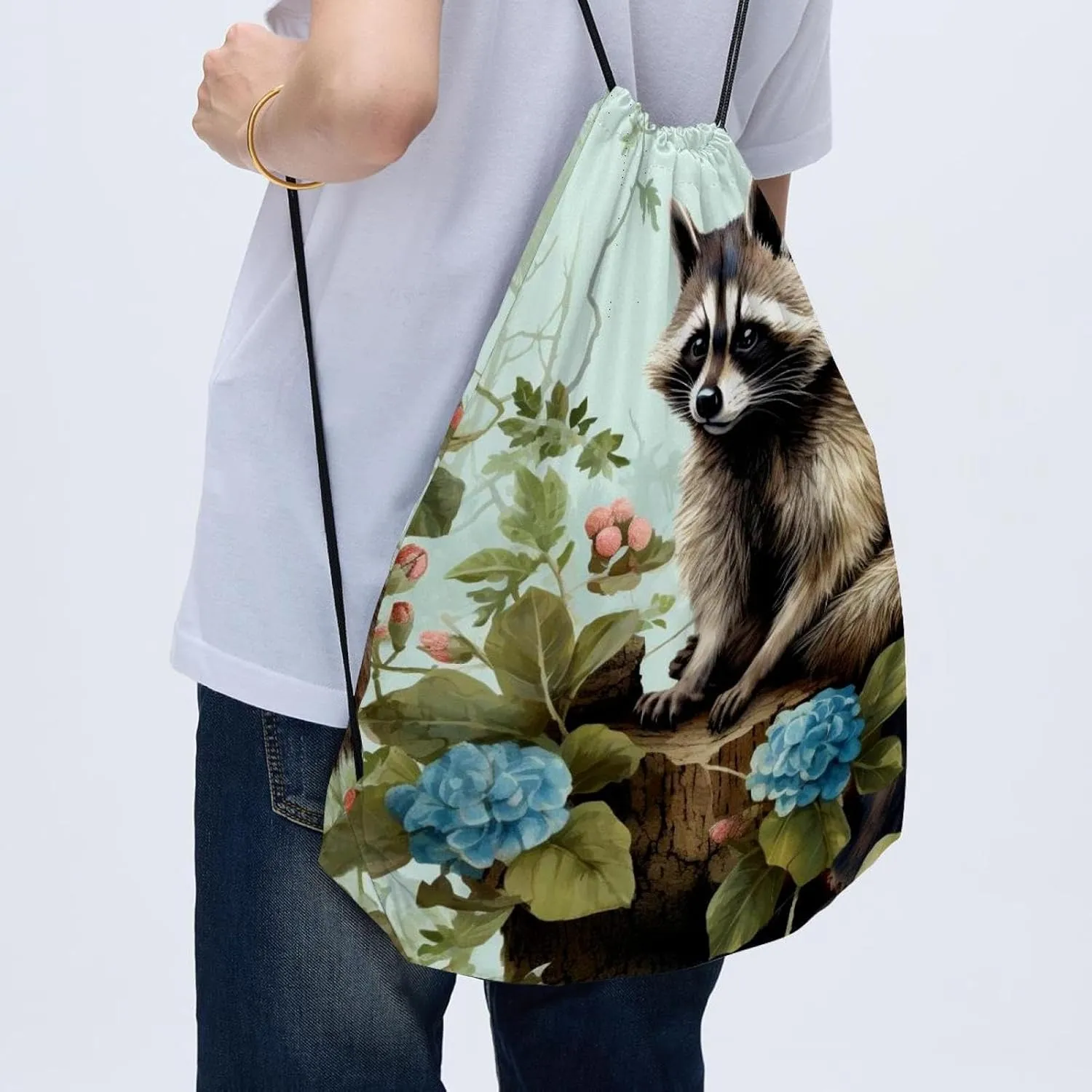 2 Pcs Bear Drawstring Backpack String Bag Sports Sack pack Gym Sack Side Pocket for Men Women