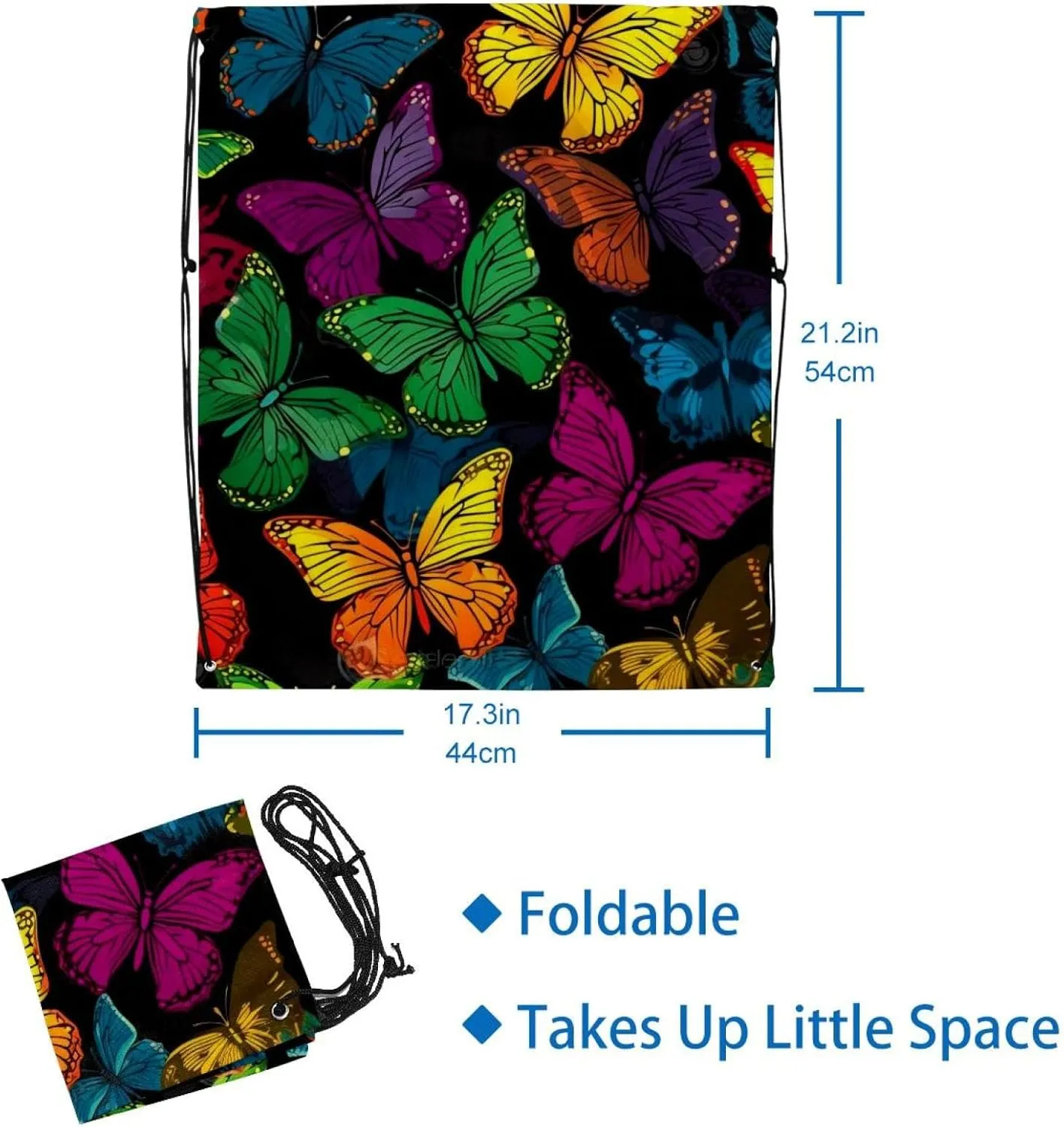 2 Pcs Butterfly Drawstring Backpack String Bag Sports Sack pack Gym Sack Side Pocket for Men Women