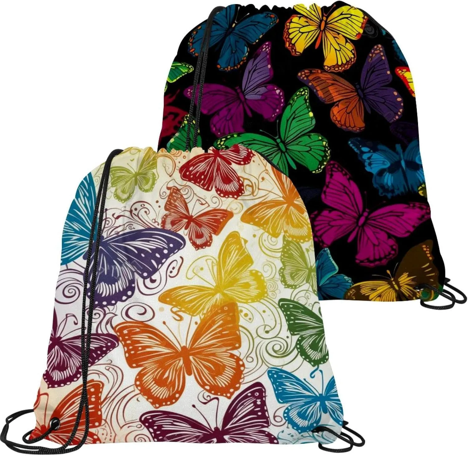 2 Pcs Butterfly Drawstring Backpack String Bag Sports Sack pack Gym Sack Side Pocket for Men Women