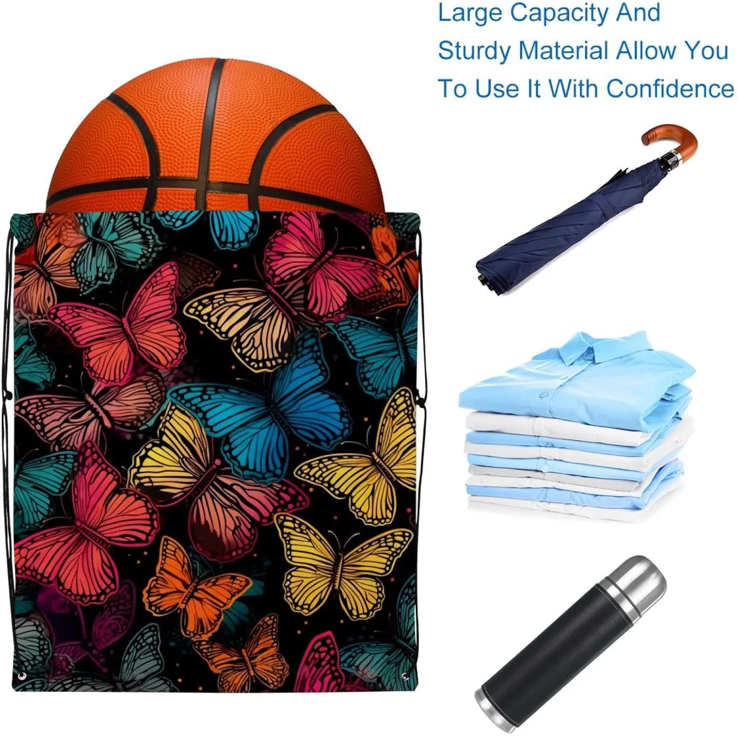 2 Pcs Butterfly Drawstring Backpack String Bag Sports Sack pack Gym Sack Side Pocket for Men Women