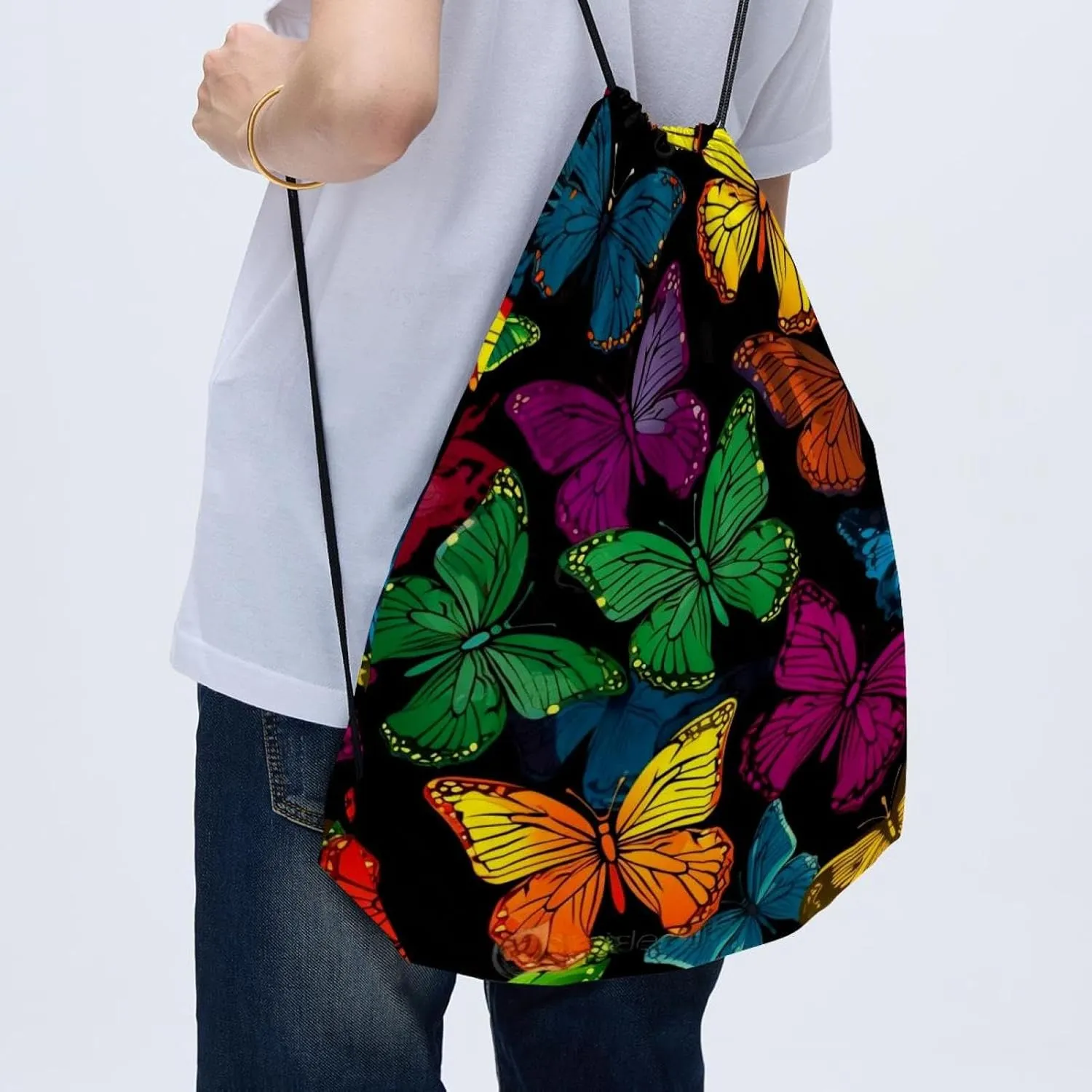 2 Pcs Butterfly Drawstring Backpack String Bag Sports Sack pack Gym Sack Side Pocket for Men Women