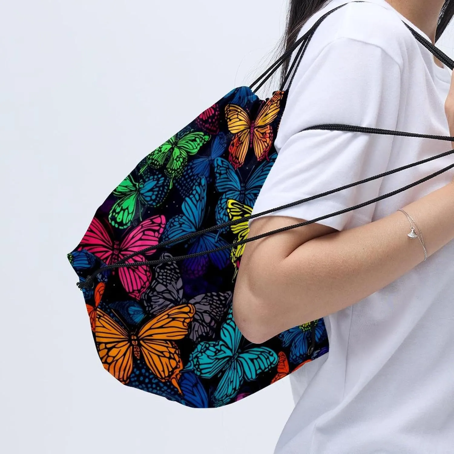 2 Pcs Butterfly Drawstring Backpack String Bag Sports Sack pack Gym Sack Side Pocket for Men Women