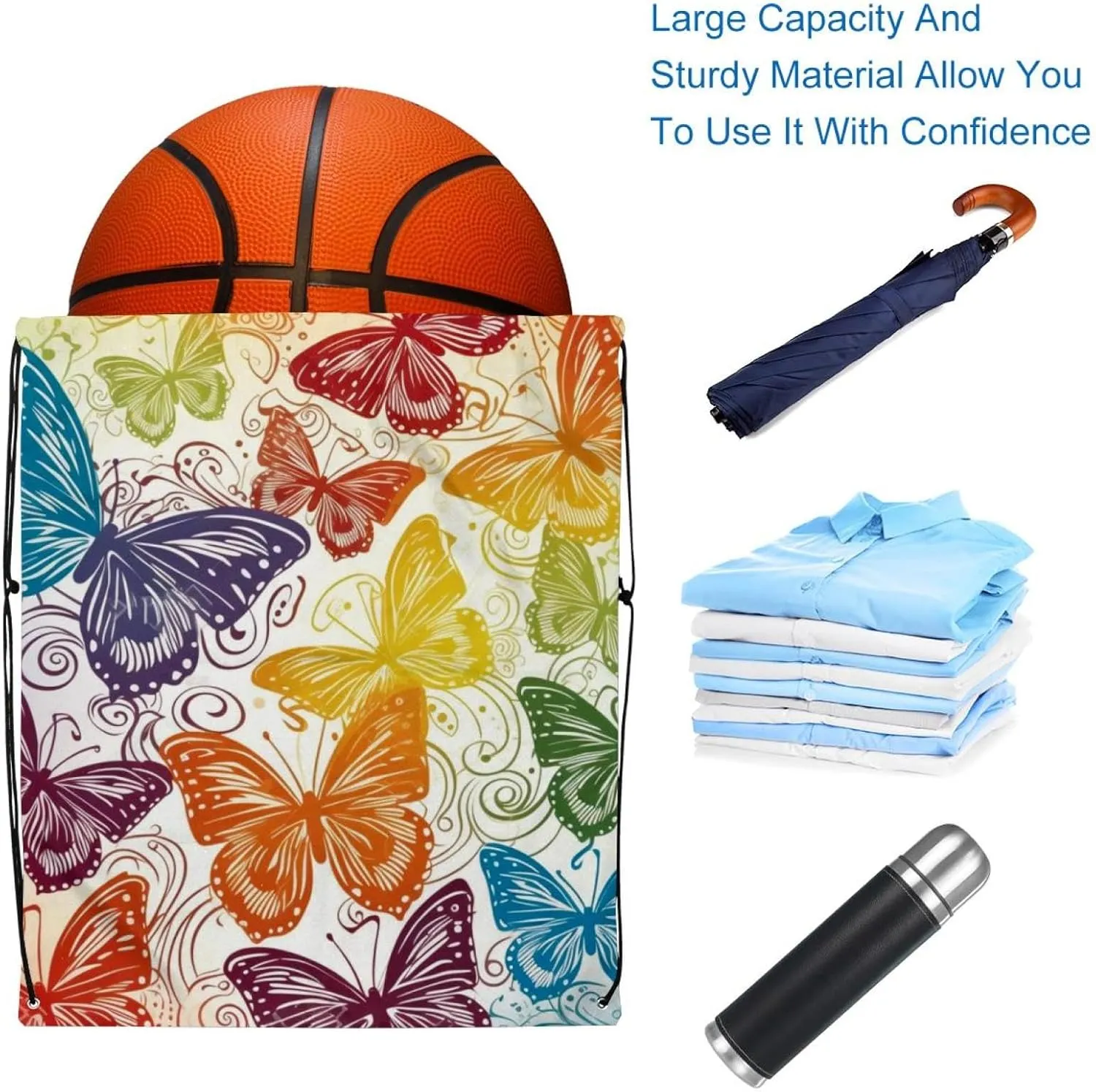 2 Pcs Butterfly Drawstring Backpack String Bag Sports Sack pack Gym Sack Side Pocket for Men Women
