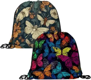 2 Pcs Butterfly Drawstring Backpack String Bag Sports Sack pack Gym Sack Side Pocket for Men Women