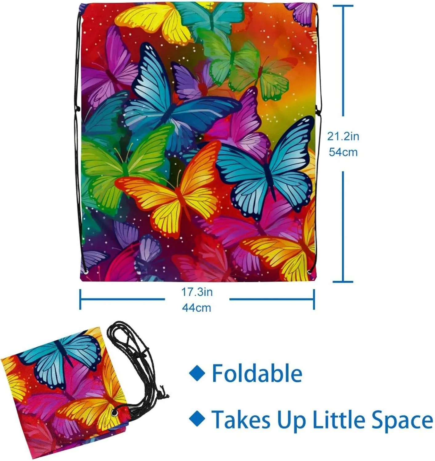 2 Pcs Butterfly Drawstring Backpack String Bag Sports Sack pack Gym Sack Side Pocket for Men Women