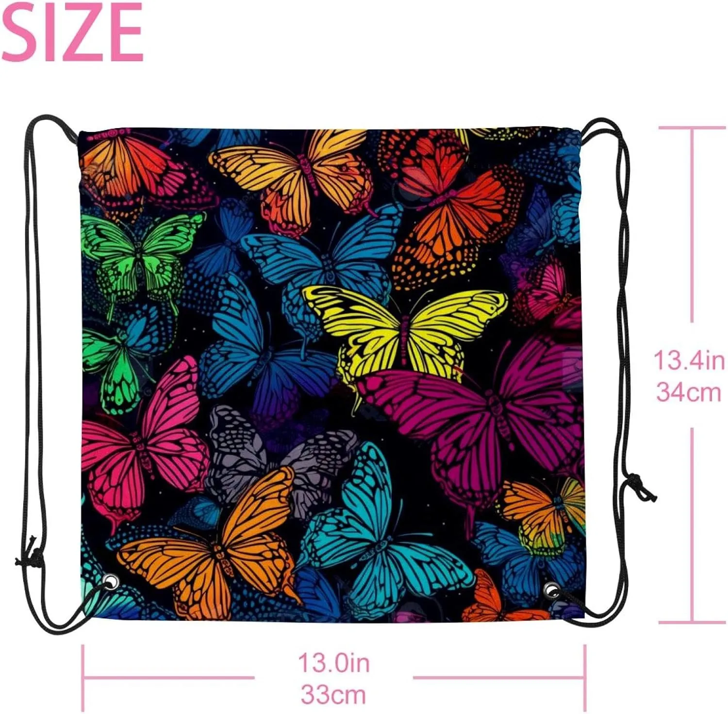 2 Pcs Butterfly Drawstring Backpack String Bag Sports Sack pack Gym Sack Side Pocket for Men Women