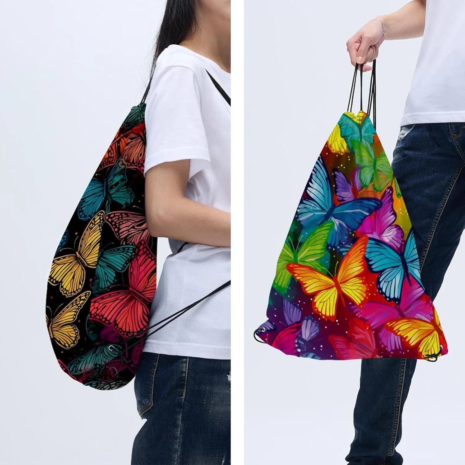 2 Pcs Butterfly Drawstring Backpack String Bag Sports Sack pack Gym Sack Side Pocket for Men Women