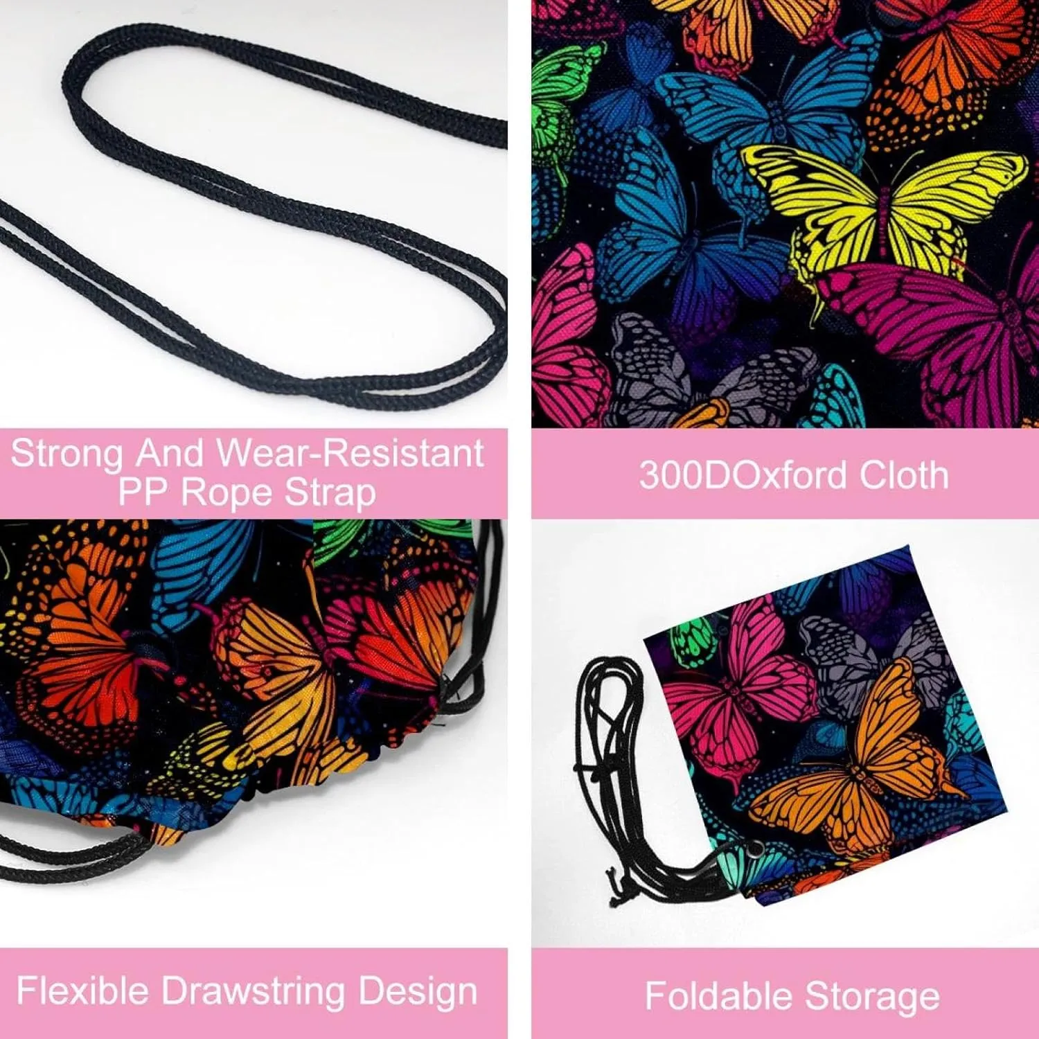 2 Pcs Butterfly Drawstring Backpack String Bag Sports Sack pack Gym Sack Side Pocket for Men Women