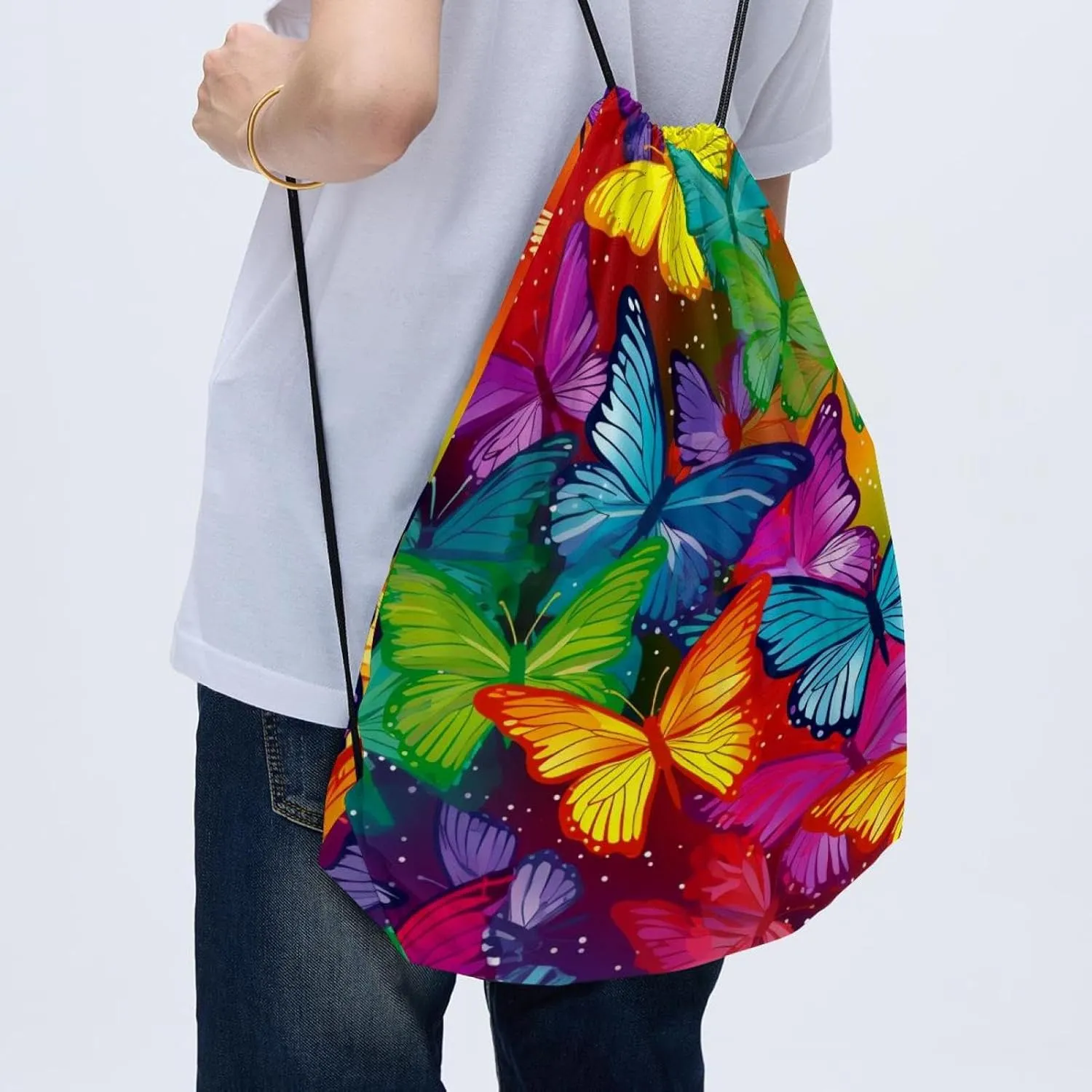 2 Pcs Butterfly Drawstring Backpack String Bag Sports Sack pack Gym Sack Side Pocket for Men Women