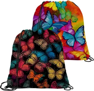 2 Pcs Butterfly Drawstring Backpack String Bag Sports Sack pack Gym Sack Side Pocket for Men Women