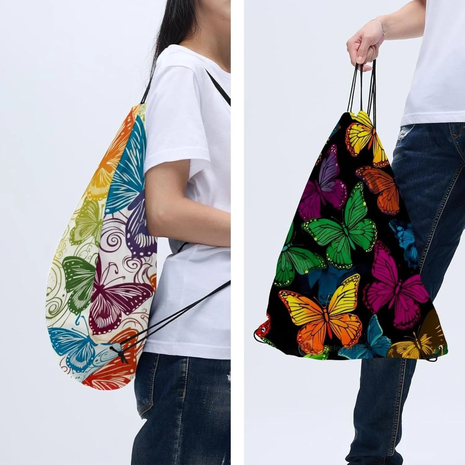 2 Pcs Butterfly Drawstring Backpack String Bag Sports Sack pack Gym Sack Side Pocket for Men Women