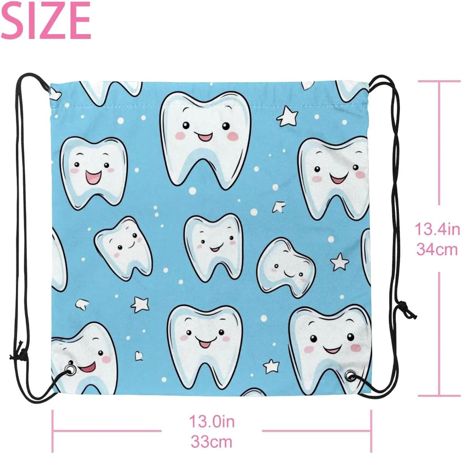 2 Pcs Cute Teeth Drawstring Backpack String Bag Sports Sack pack Gym Sack Side Pocket for Men Women