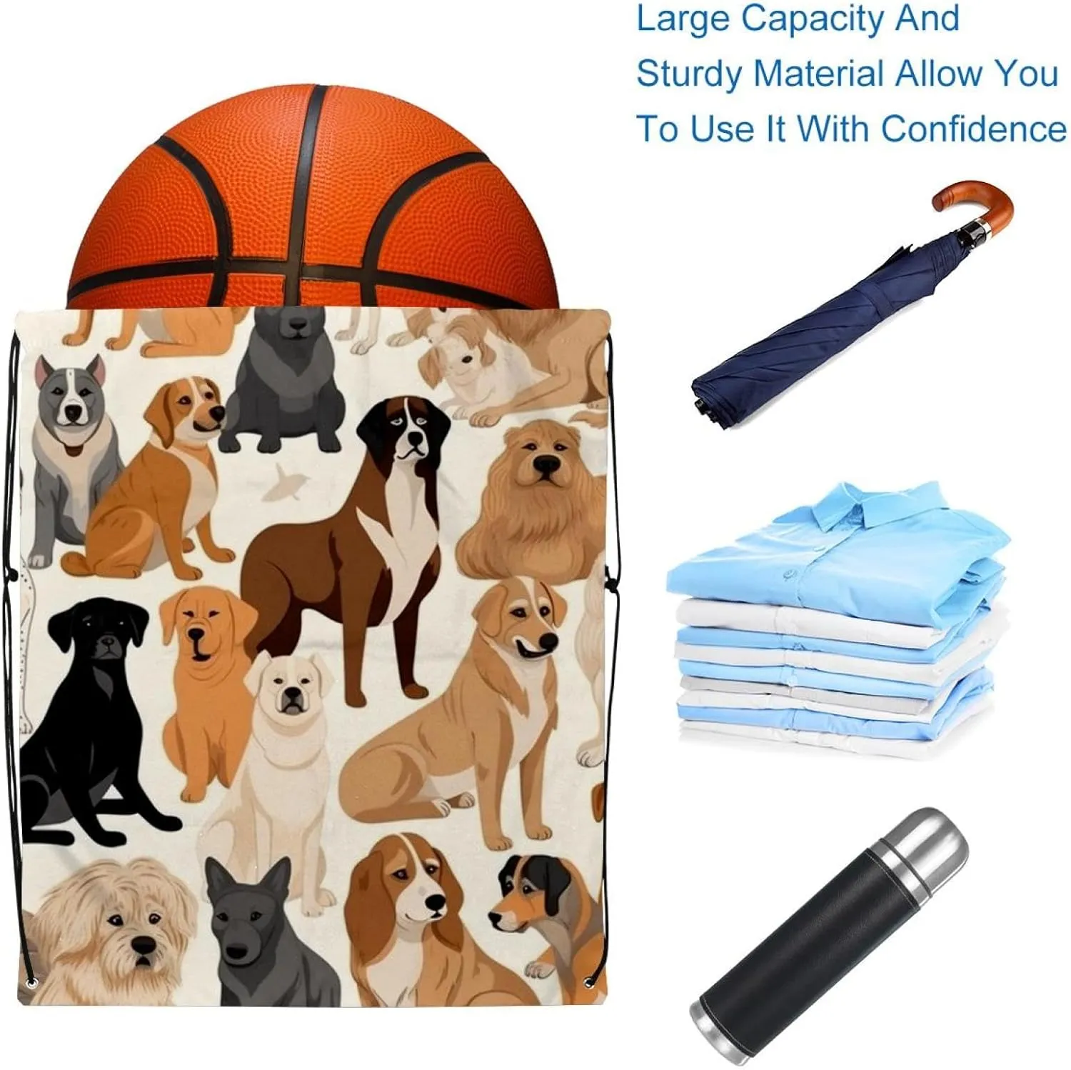 2 Pcs Different Breeds of Dog Drawstring Backpack Bag Sport Gym Sack pack