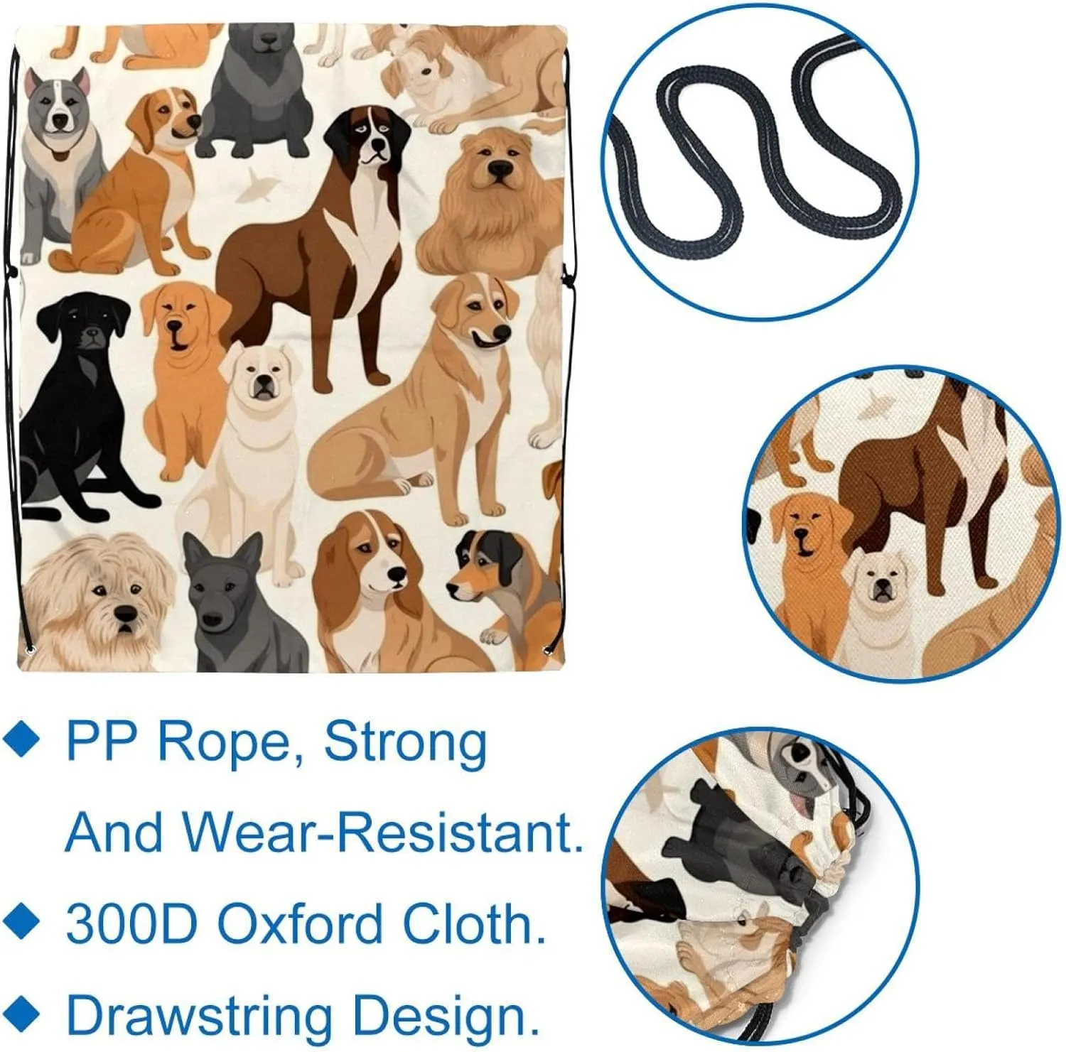 2 Pcs Different Breeds of Dog Drawstring Backpack Bag Sport Gym Sack pack