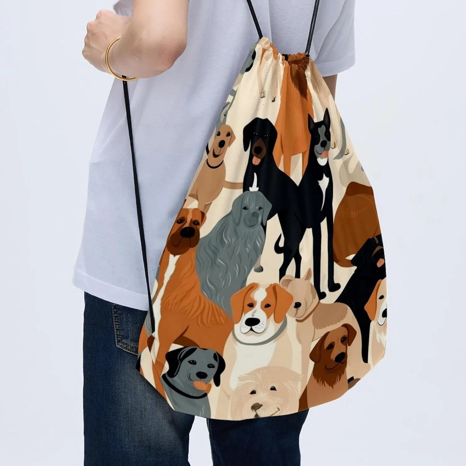 2 Pcs Different Breeds of Dog Drawstring Backpack Bag Sport Gym Sack pack