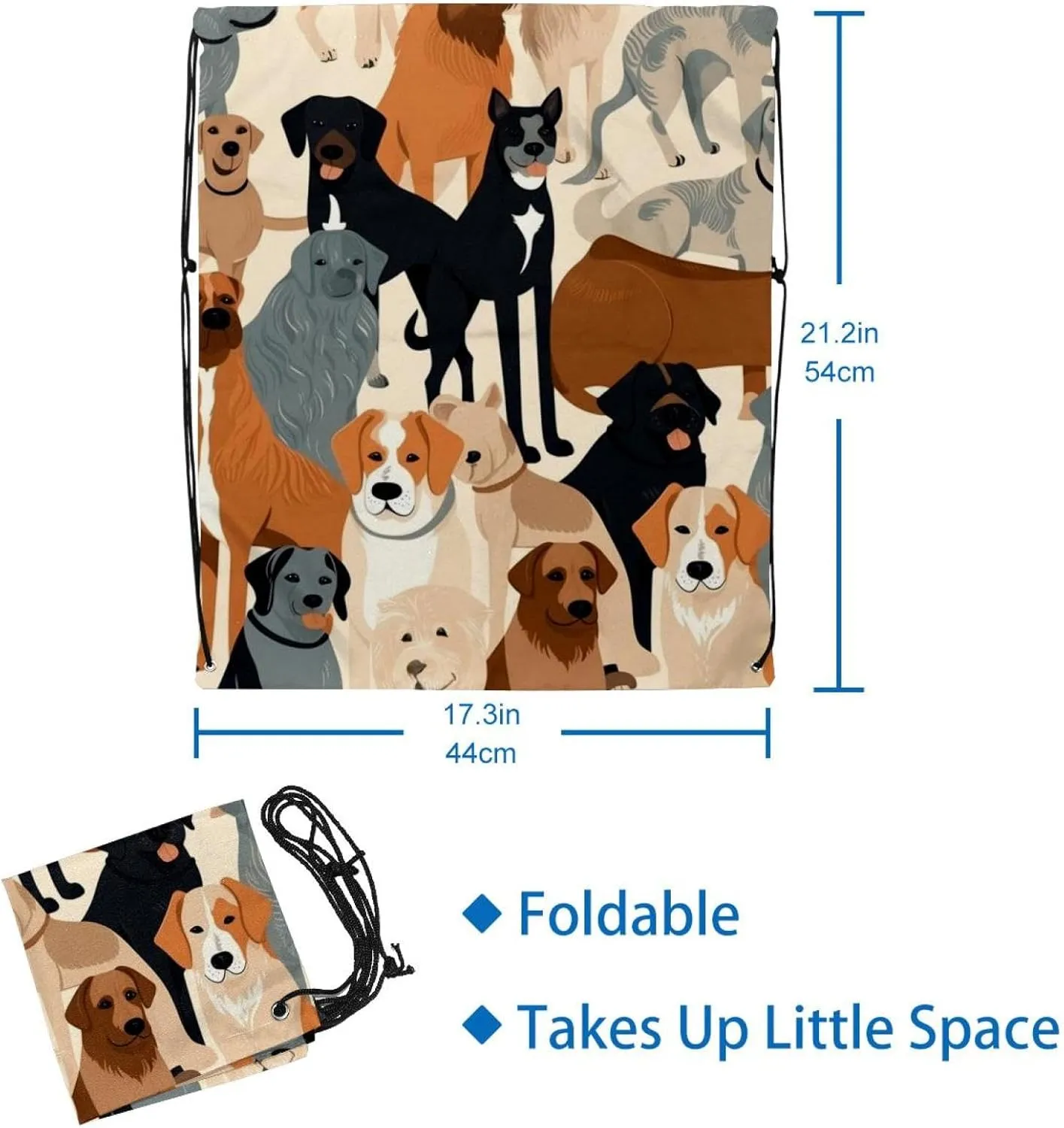 2 Pcs Different Breeds of Dog Drawstring Backpack Bag Sport Gym Sack pack