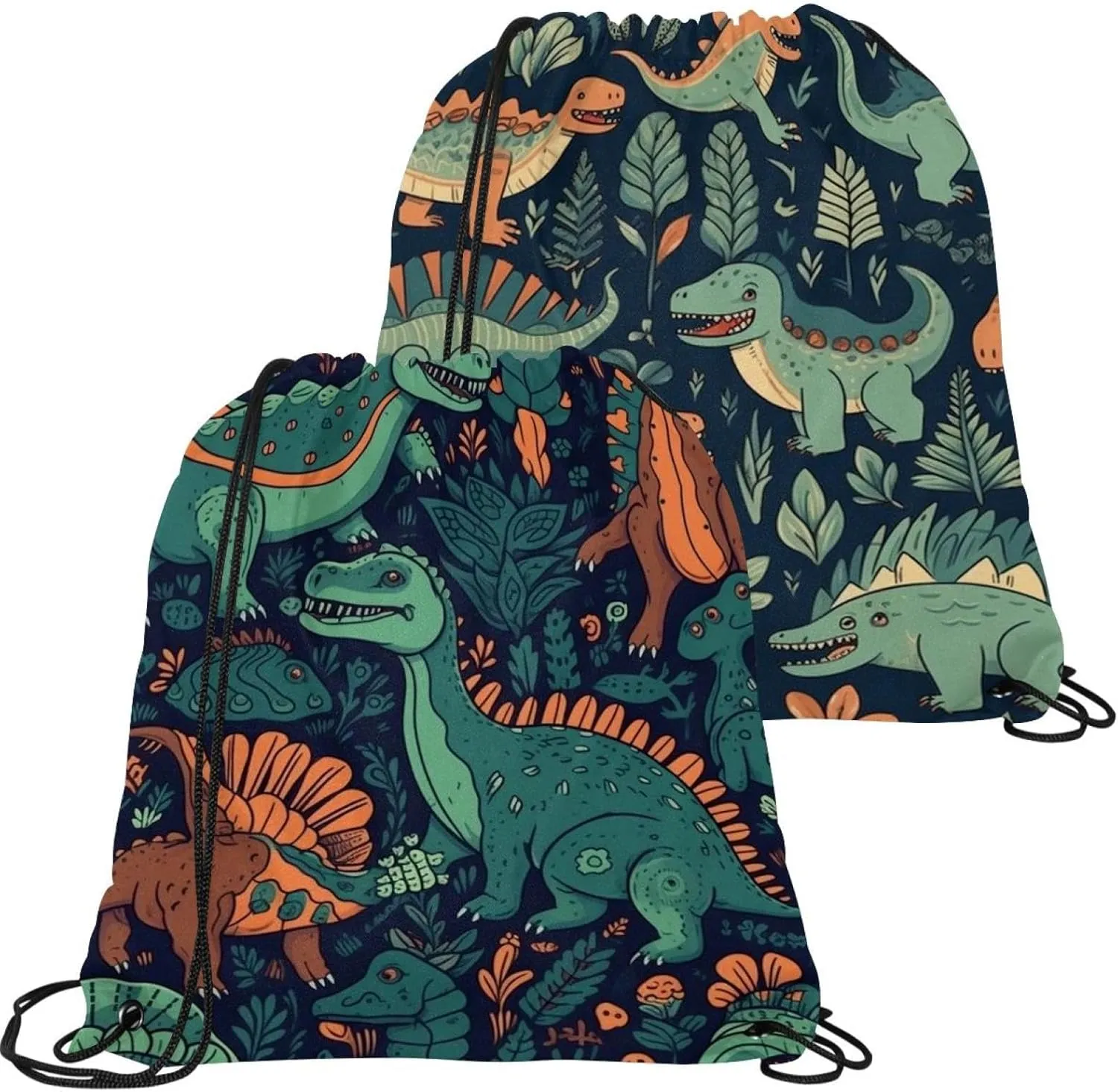 2 Pcs Dinosaur Drawstring Backpack String Bag Sports Sack pack Gym Sack Side Pocket for Men Women