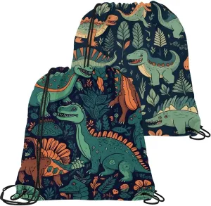 2 Pcs Dinosaur Drawstring Backpack String Bag Sports Sack pack Gym Sack Side Pocket for Men Women