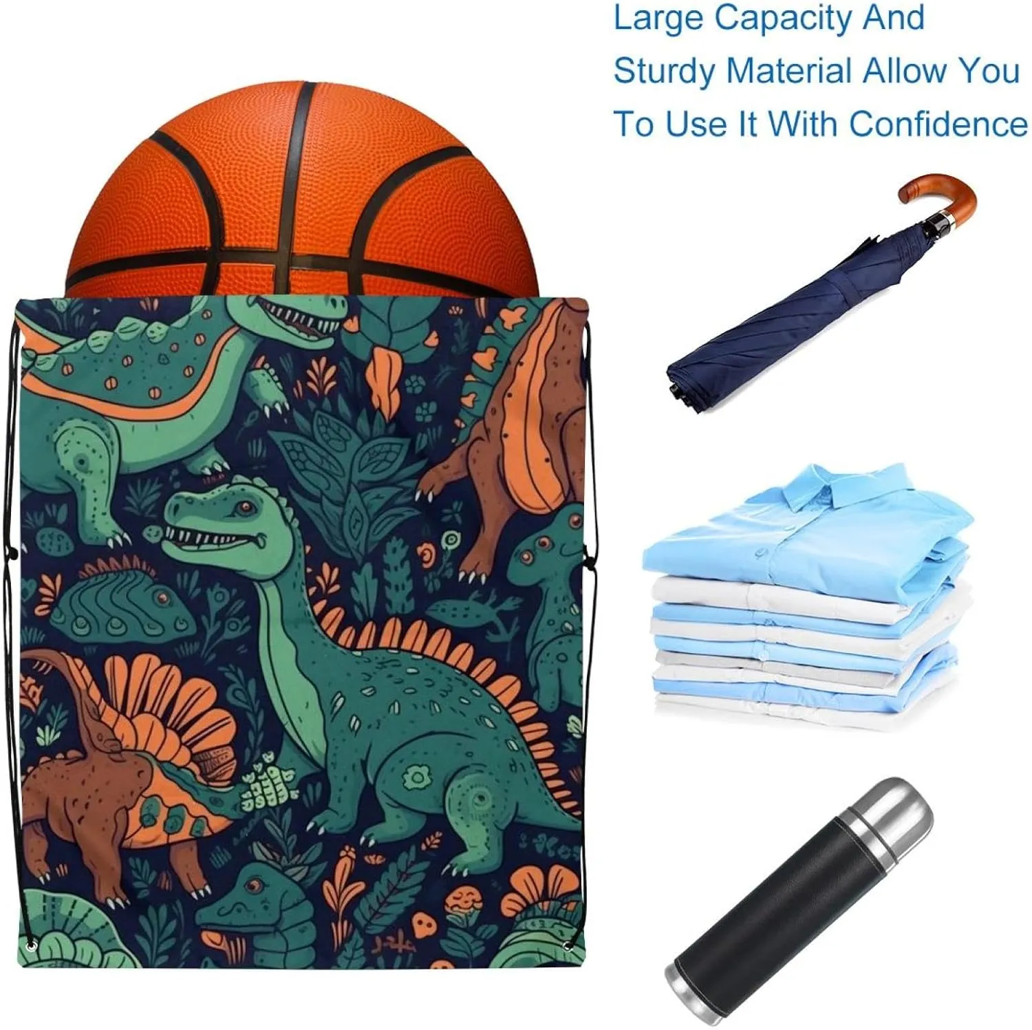 2 Pcs Dinosaur Drawstring Backpack String Bag Sports Sack pack Gym Sack Side Pocket for Men Women