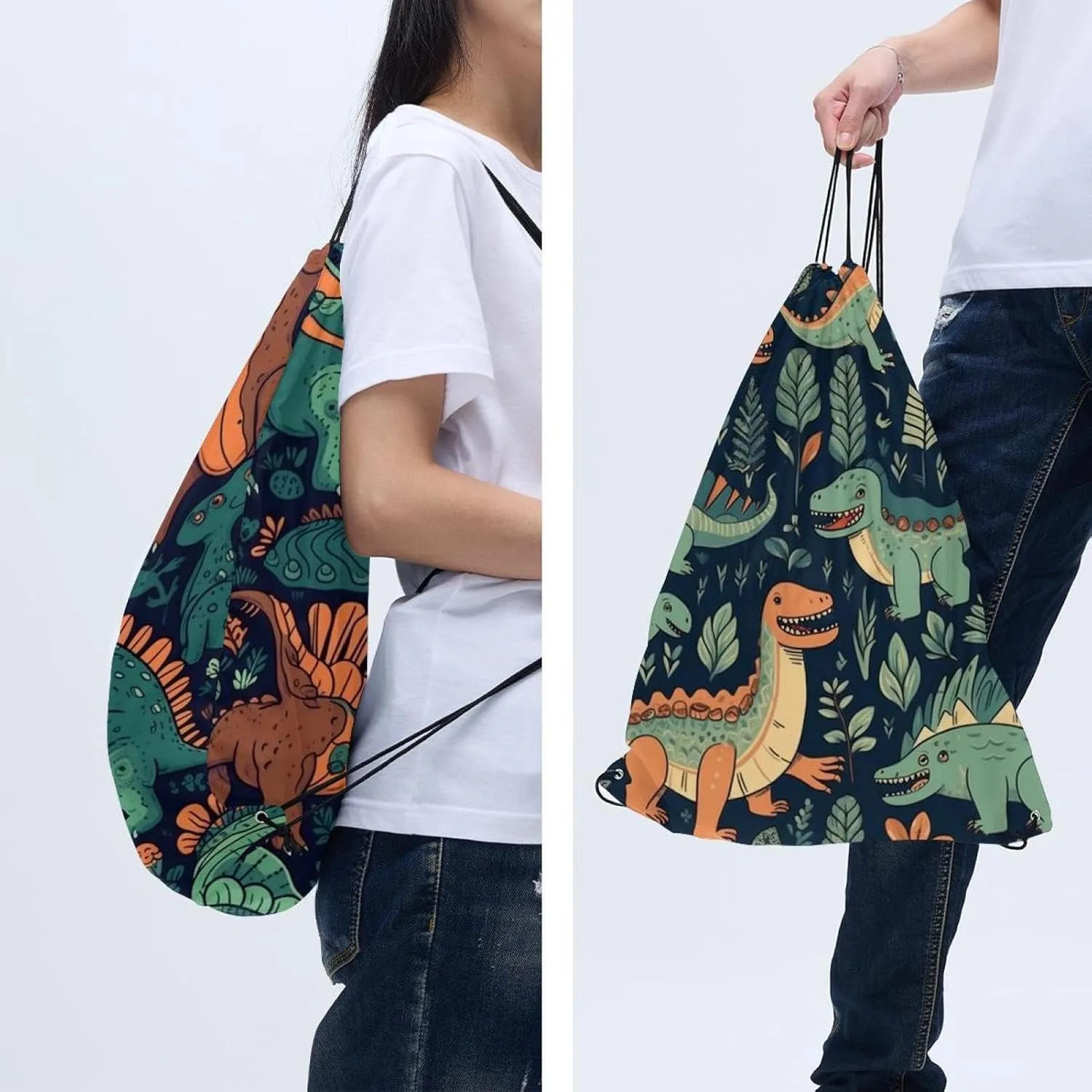 2 Pcs Dinosaur Drawstring Backpack String Bag Sports Sack pack Gym Sack Side Pocket for Men Women