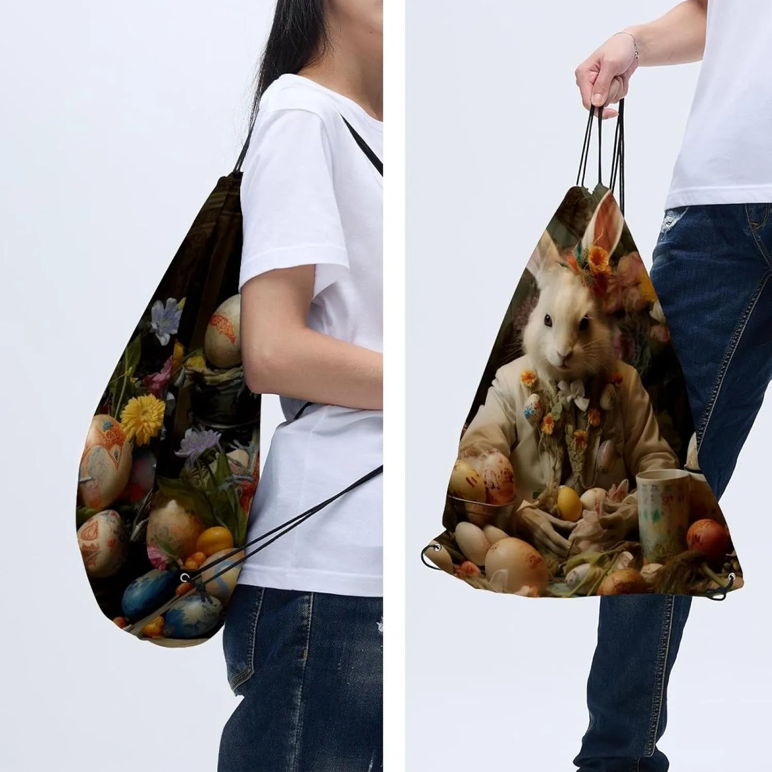 2 Pcs Easter Drawstring Backpack Sports Gym Sack pack String Bag for Women Men