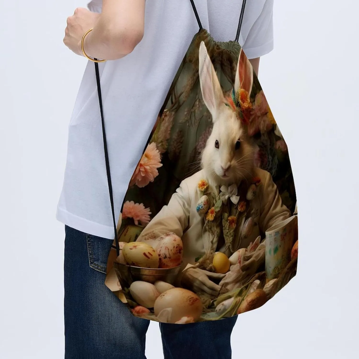 2 Pcs Easter Drawstring Backpack Sports Gym Sack pack String Bag for Women Men
