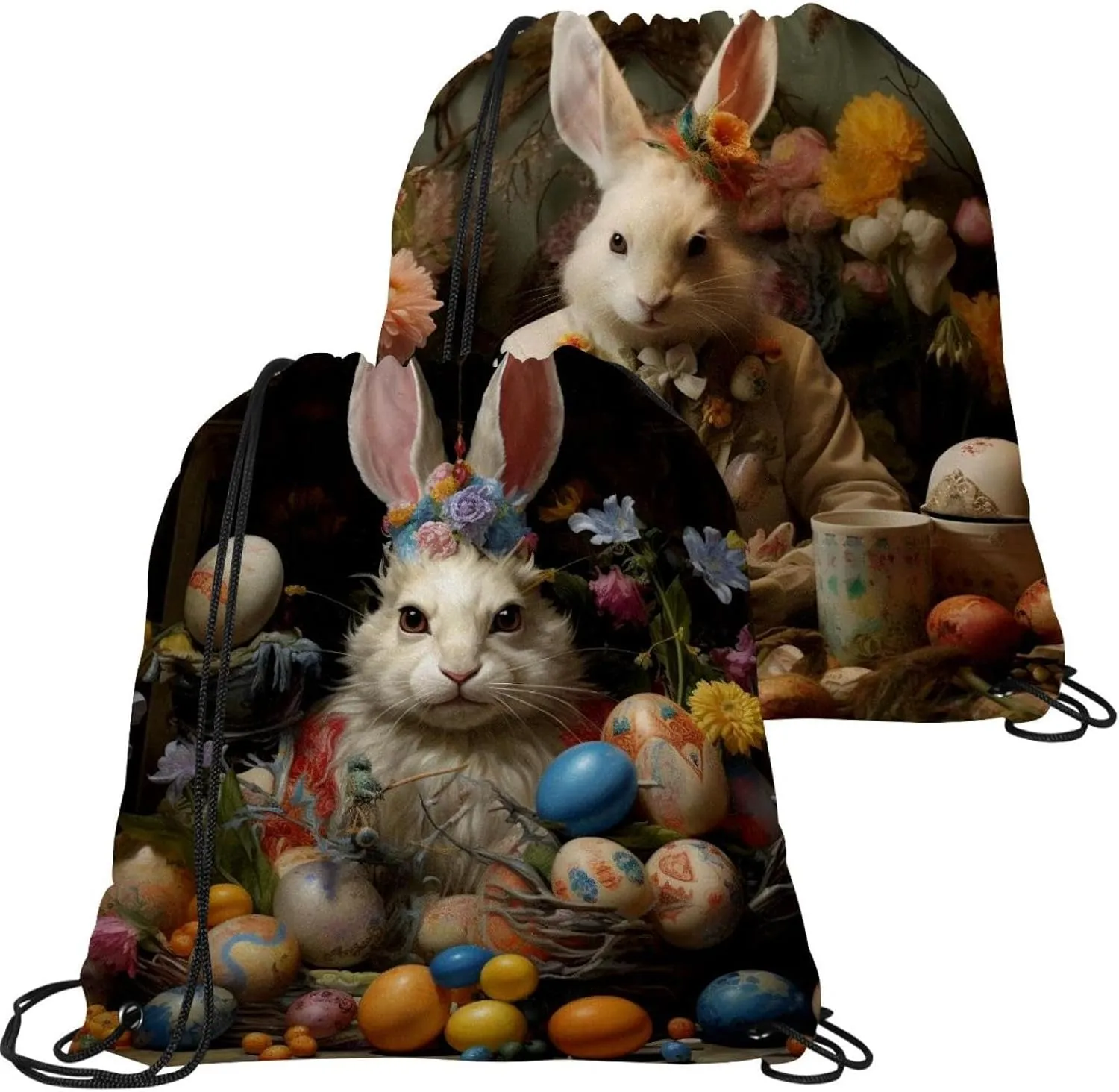 2 Pcs Easter Drawstring Backpack Sports Gym Sack pack String Bag for Women Men