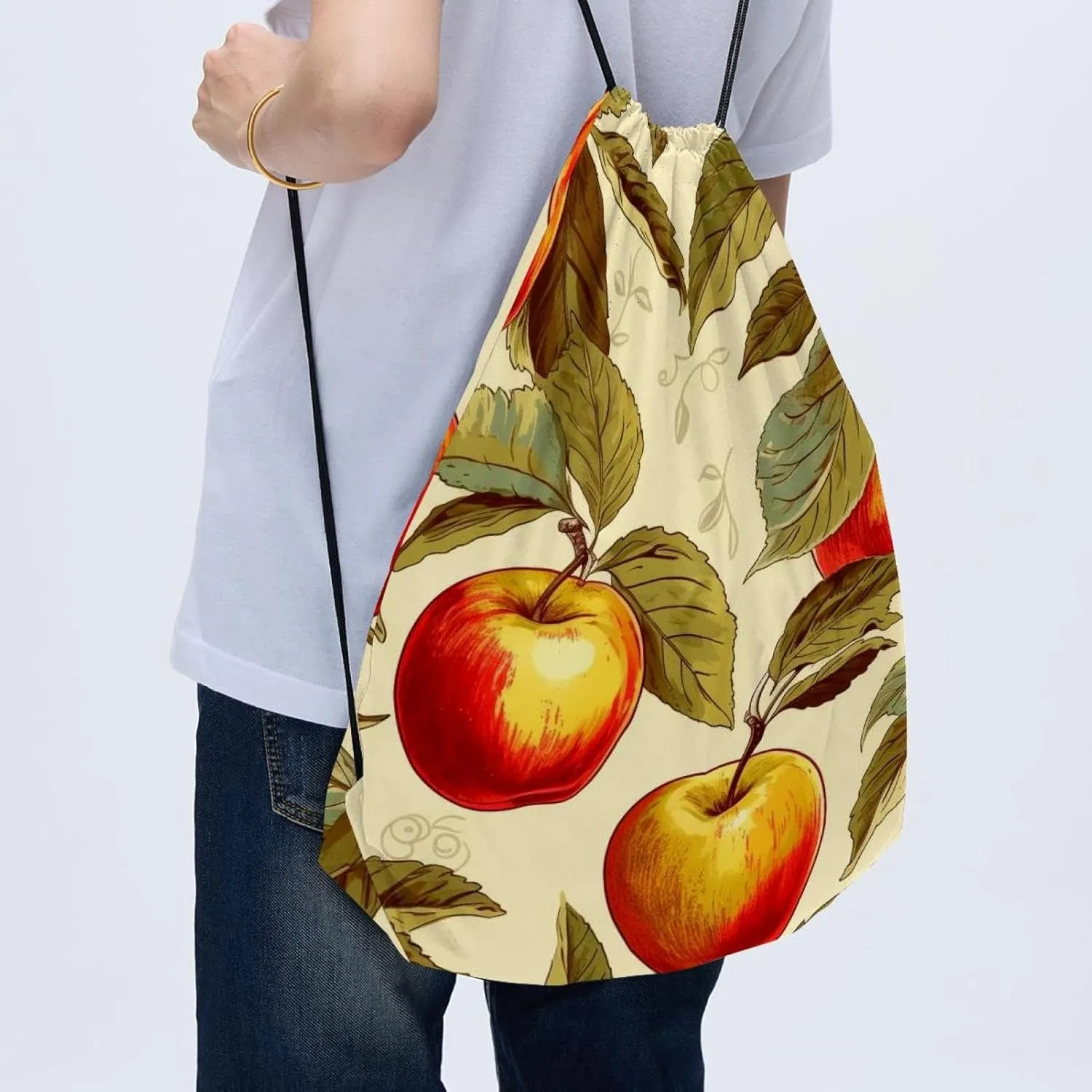 2 Pcs Fruit Drawstring Backpack String Bag Sports Sack pack Gym Sack Side Pocket for Men Women