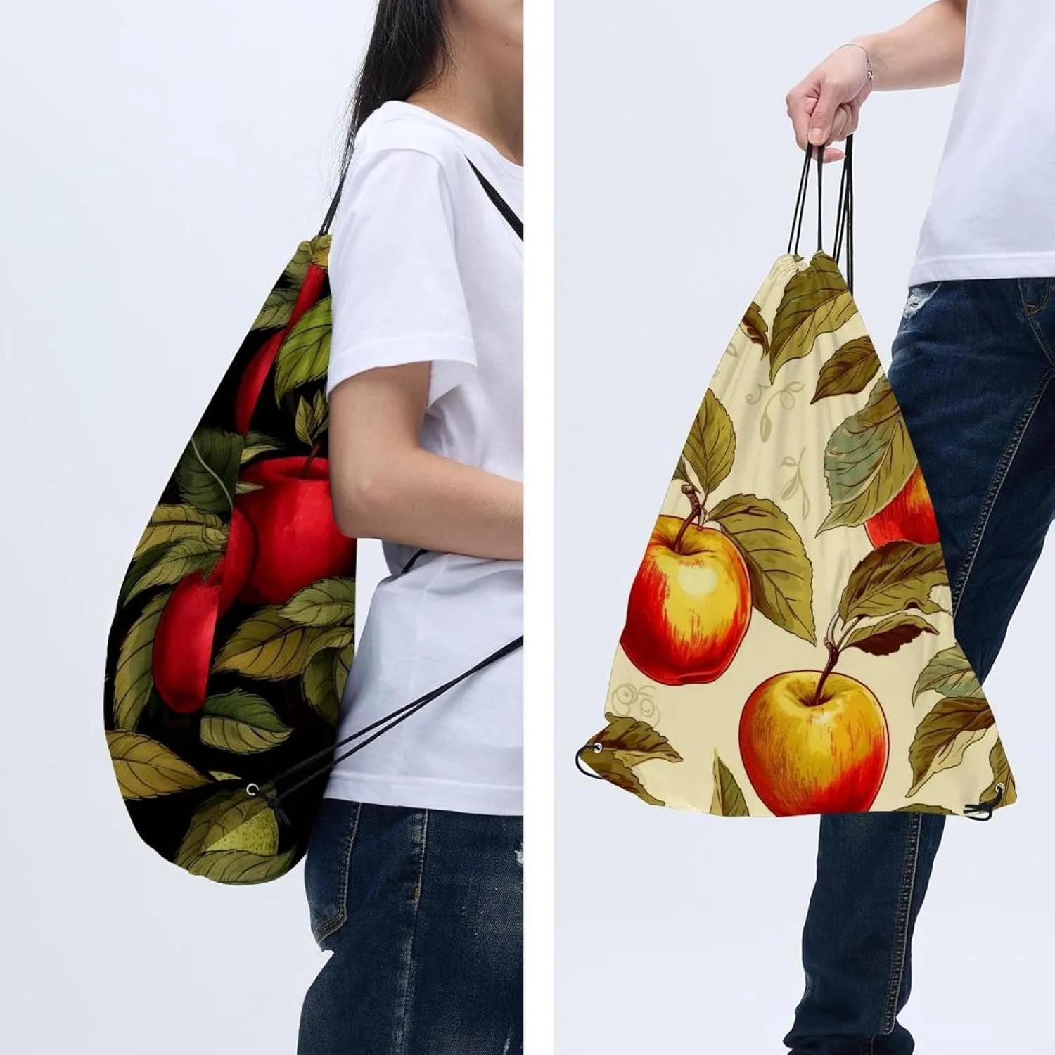 2 Pcs Fruit Drawstring Backpack String Bag Sports Sack pack Gym Sack Side Pocket for Men Women