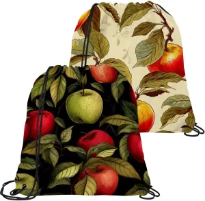 2 Pcs Fruit Drawstring Backpack String Bag Sports Sack pack Gym Sack Side Pocket for Men Women