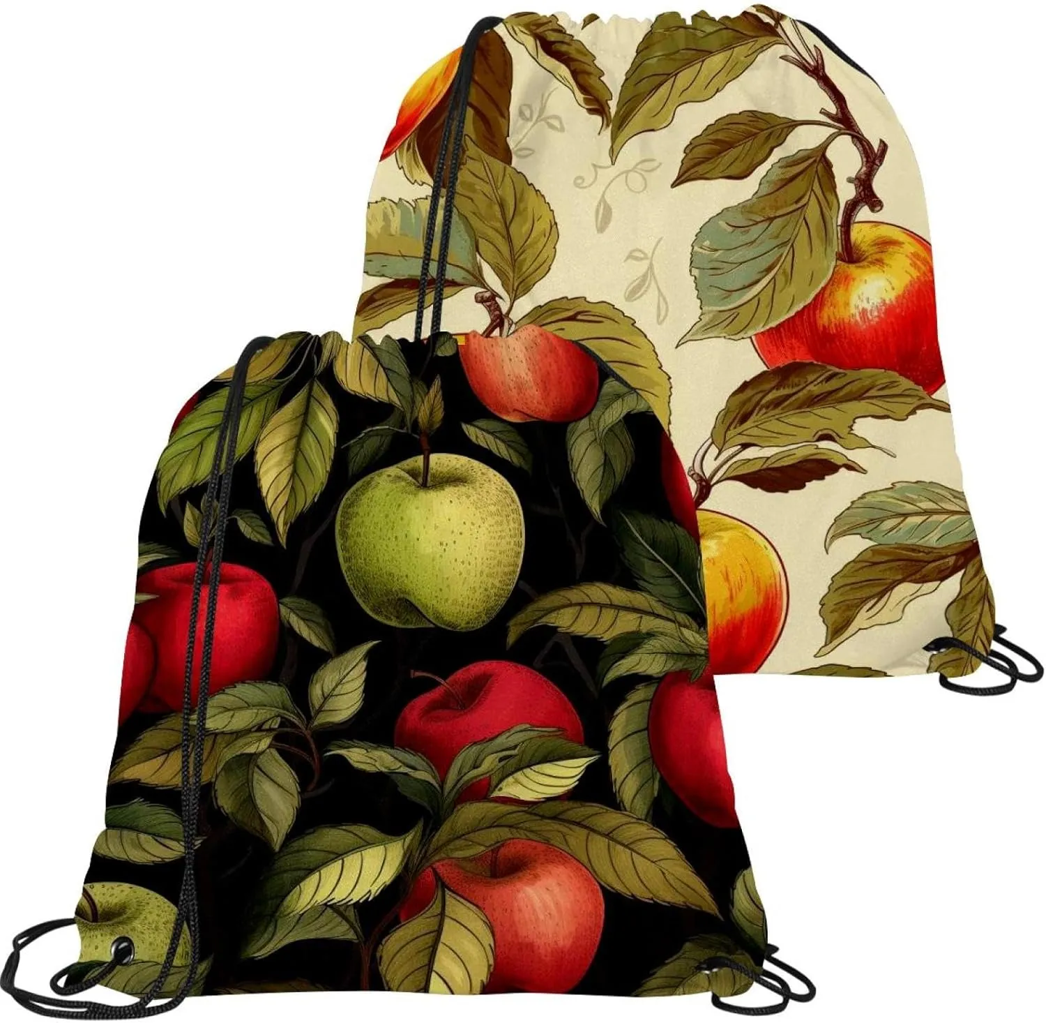 2 Pcs Fruit Drawstring Backpack String Bag Sports Sack pack Gym Sack Side Pocket for Men Women