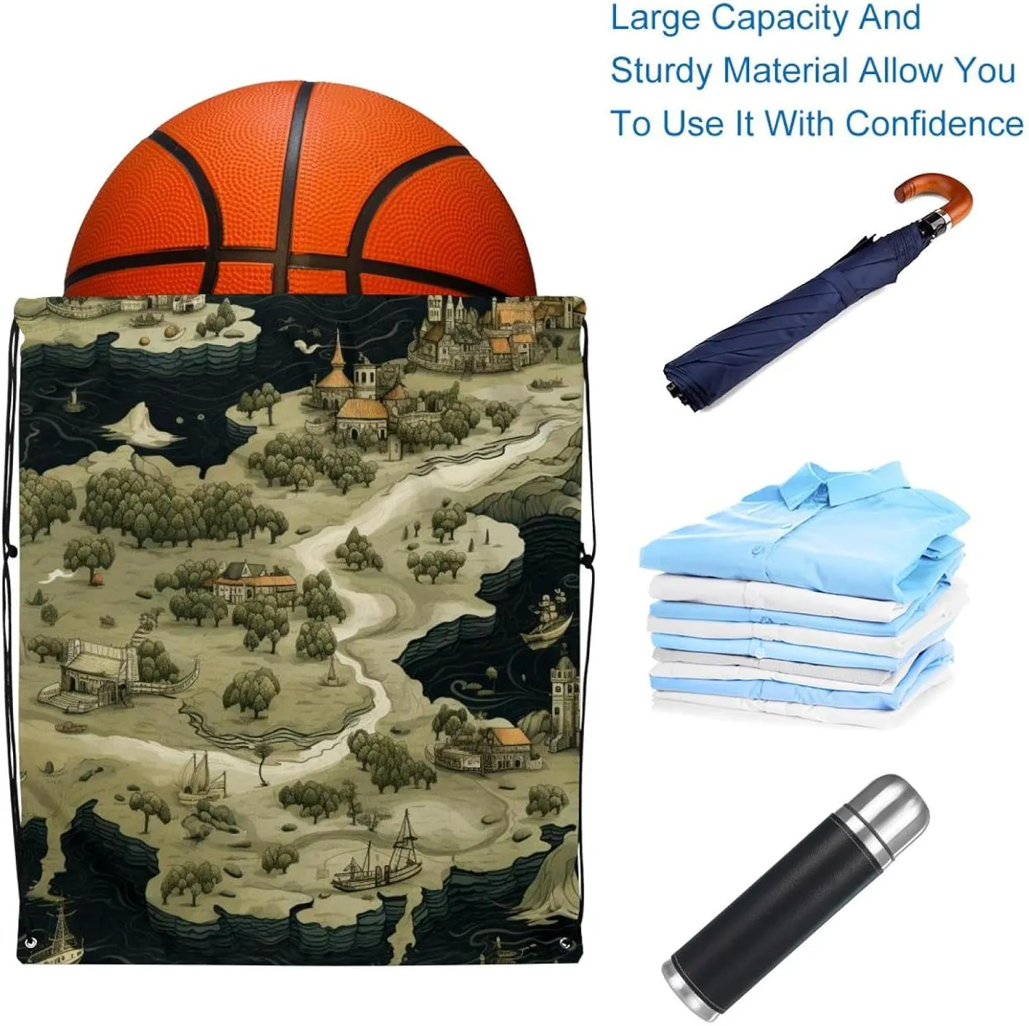 2 Pcs Map Block Drawstring Backpack Drawstring Gym Bag Draw String Bag for Sports, Gym, Travel, Swimming, Beach
