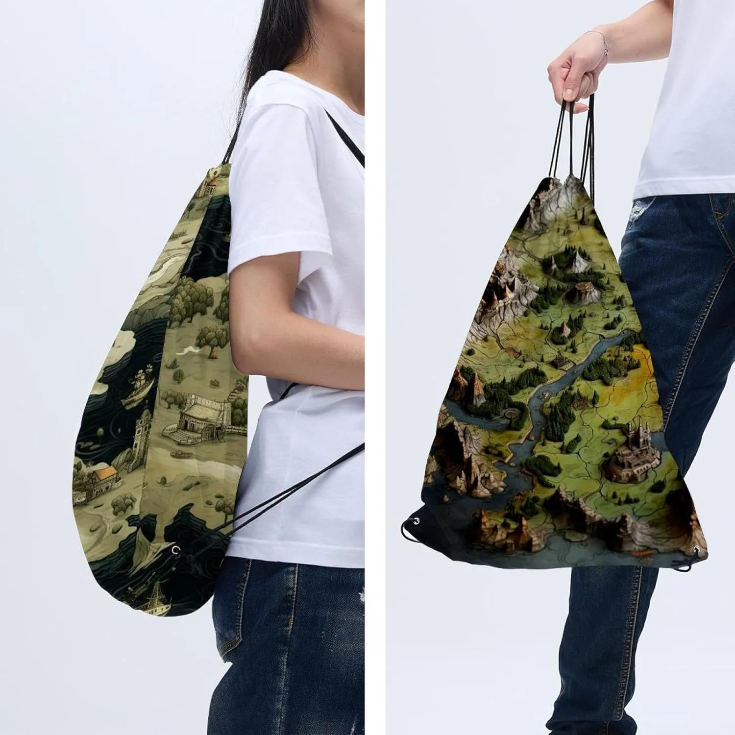 2 Pcs Map Block Drawstring Backpack Drawstring Gym Bag Draw String Bag for Sports, Gym, Travel, Swimming, Beach