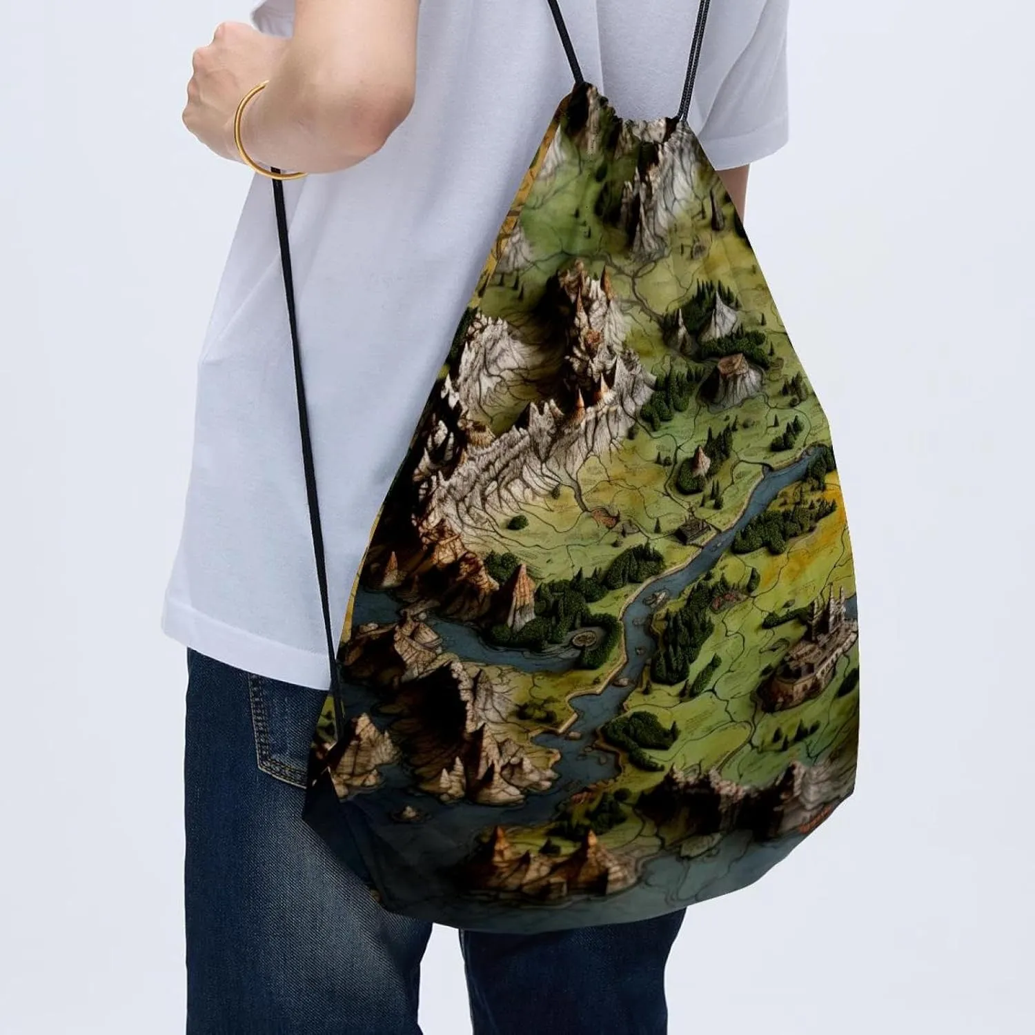 2 Pcs Map Block Drawstring Backpack Drawstring Gym Bag Draw String Bag for Sports, Gym, Travel, Swimming, Beach
