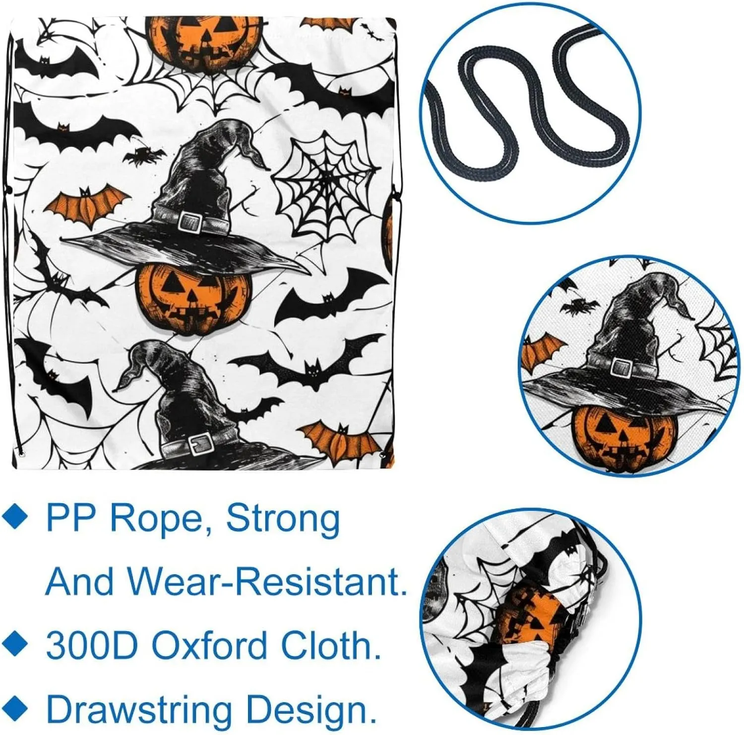2 Pcs Orange Pumpkins Spider Webs Bats 1 Drawstring Backpack String Bag Sports Sack pack Gym Sack Side Pocket for Men Women