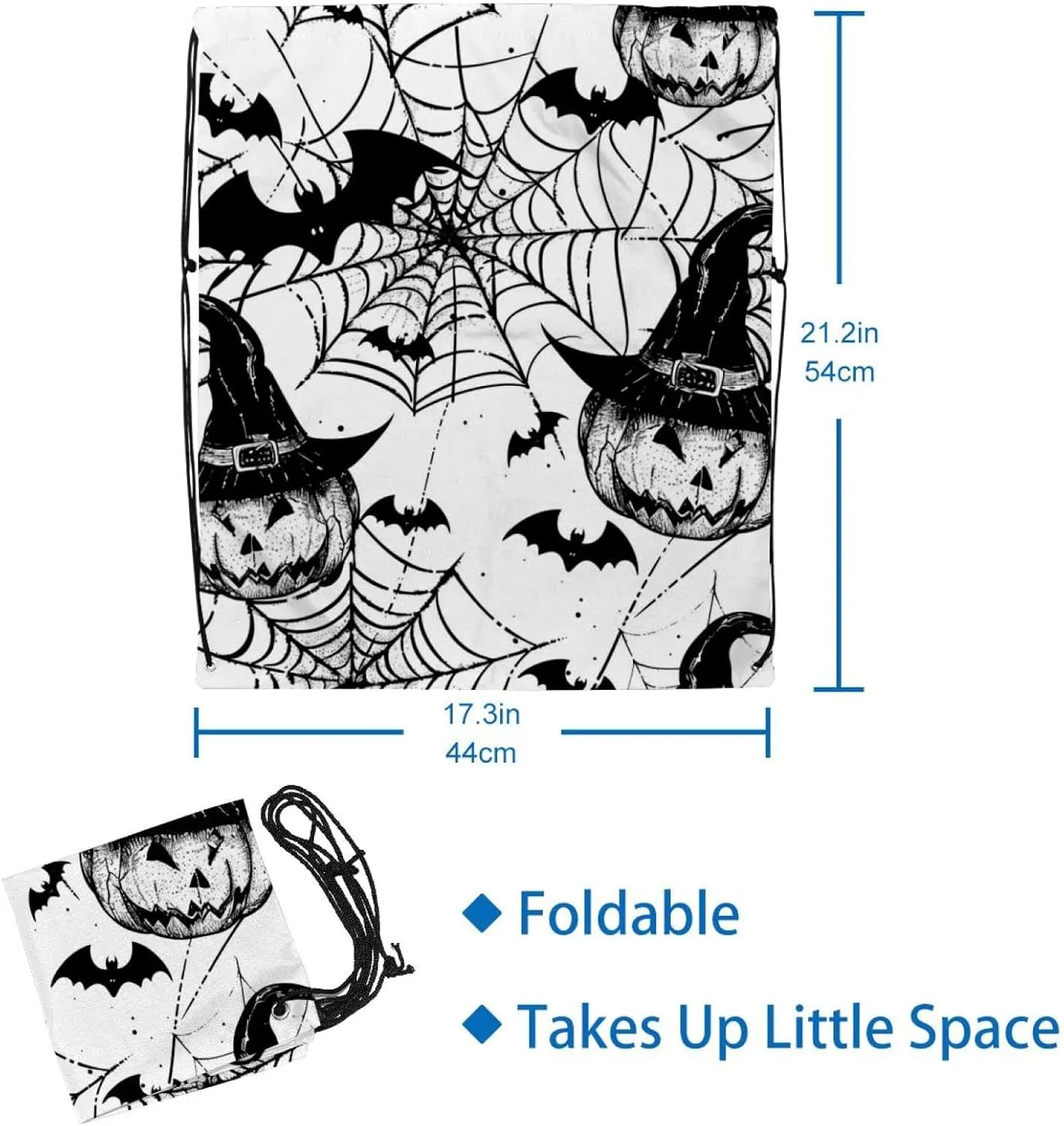 2 Pcs Orange Pumpkins Spider Webs Bats 1 Drawstring Backpack String Bag Sports Sack pack Gym Sack Side Pocket for Men Women