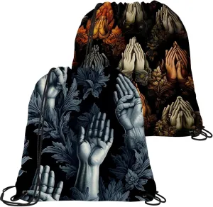 2 Pcs Praying hands Drawstring Backpack String Bag Sports Sack pack Gym Sack Side Pocket for Men Women