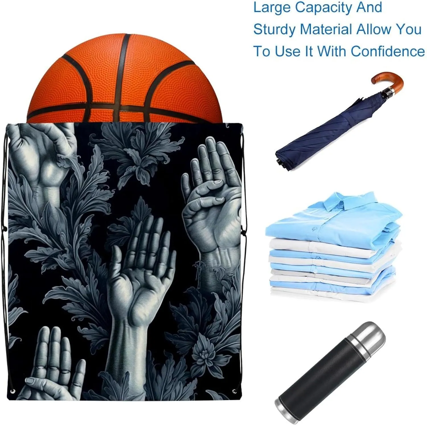 2 Pcs Praying hands Drawstring Backpack String Bag Sports Sack pack Gym Sack Side Pocket for Men Women