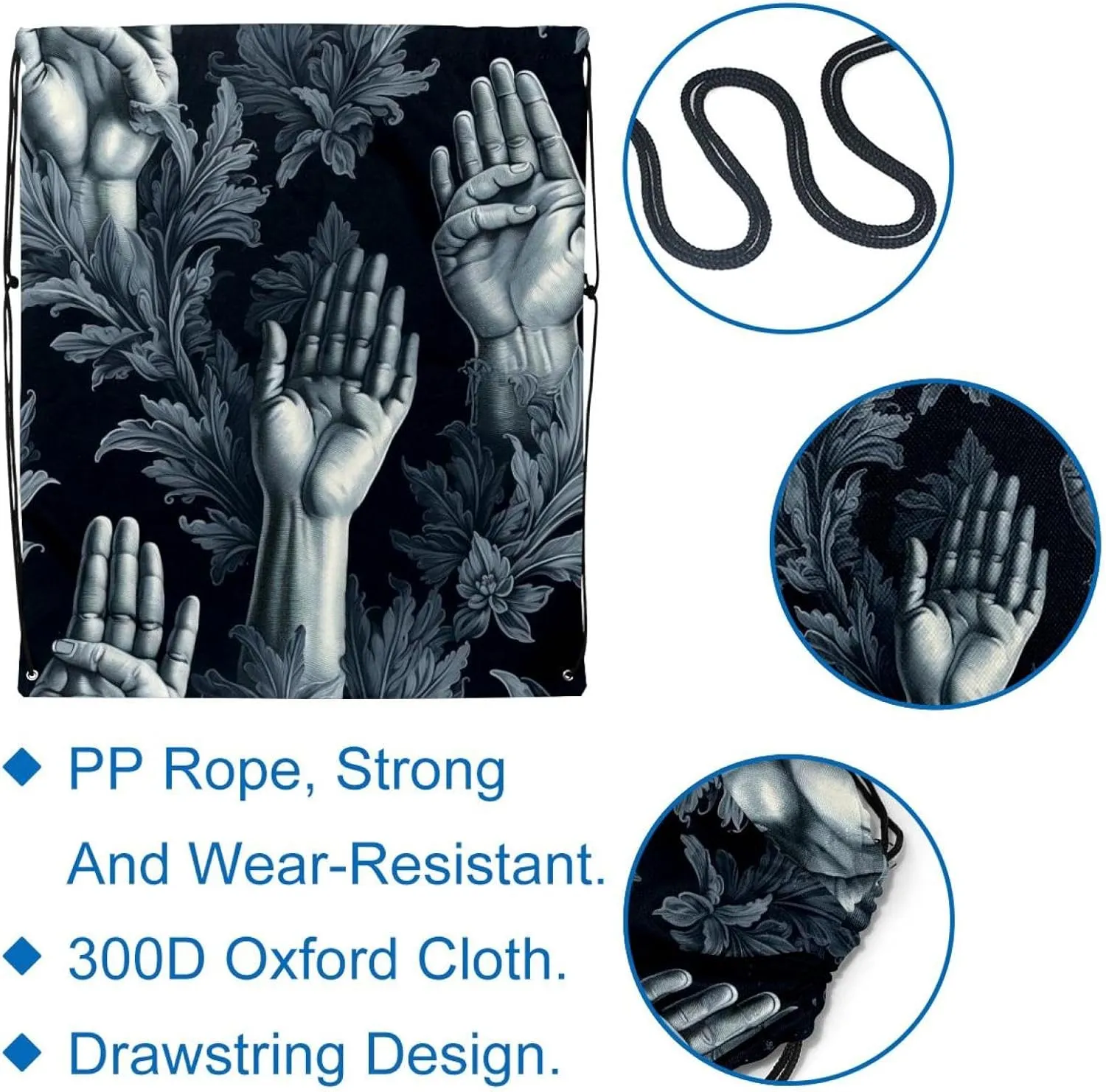 2 Pcs Praying hands Drawstring Backpack String Bag Sports Sack pack Gym Sack Side Pocket for Men Women