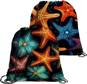 2 Pcs Starfish Drawstring Backpack String Bag Sports Sack pack Gym Sack Side Pocket for Men Women