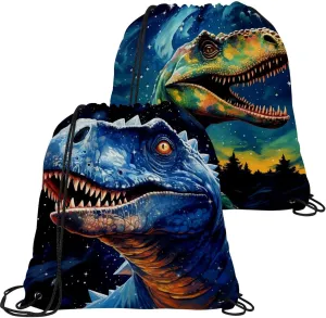 2 Pcs Starry Dinosaur Drawstring Backpack String Bag Sports Sack pack Gym Sack Side Pocket for Men Women