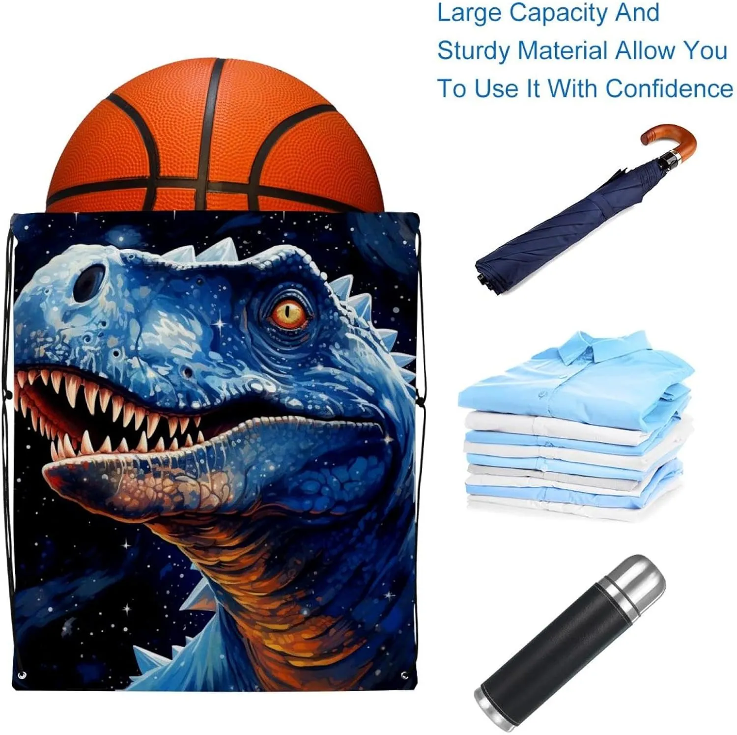 2 Pcs Starry Dinosaur Drawstring Backpack String Bag Sports Sack pack Gym Sack Side Pocket for Men Women