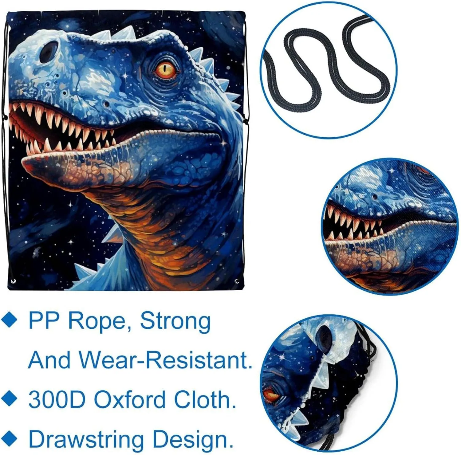 2 Pcs Starry Dinosaur Drawstring Backpack String Bag Sports Sack pack Gym Sack Side Pocket for Men Women