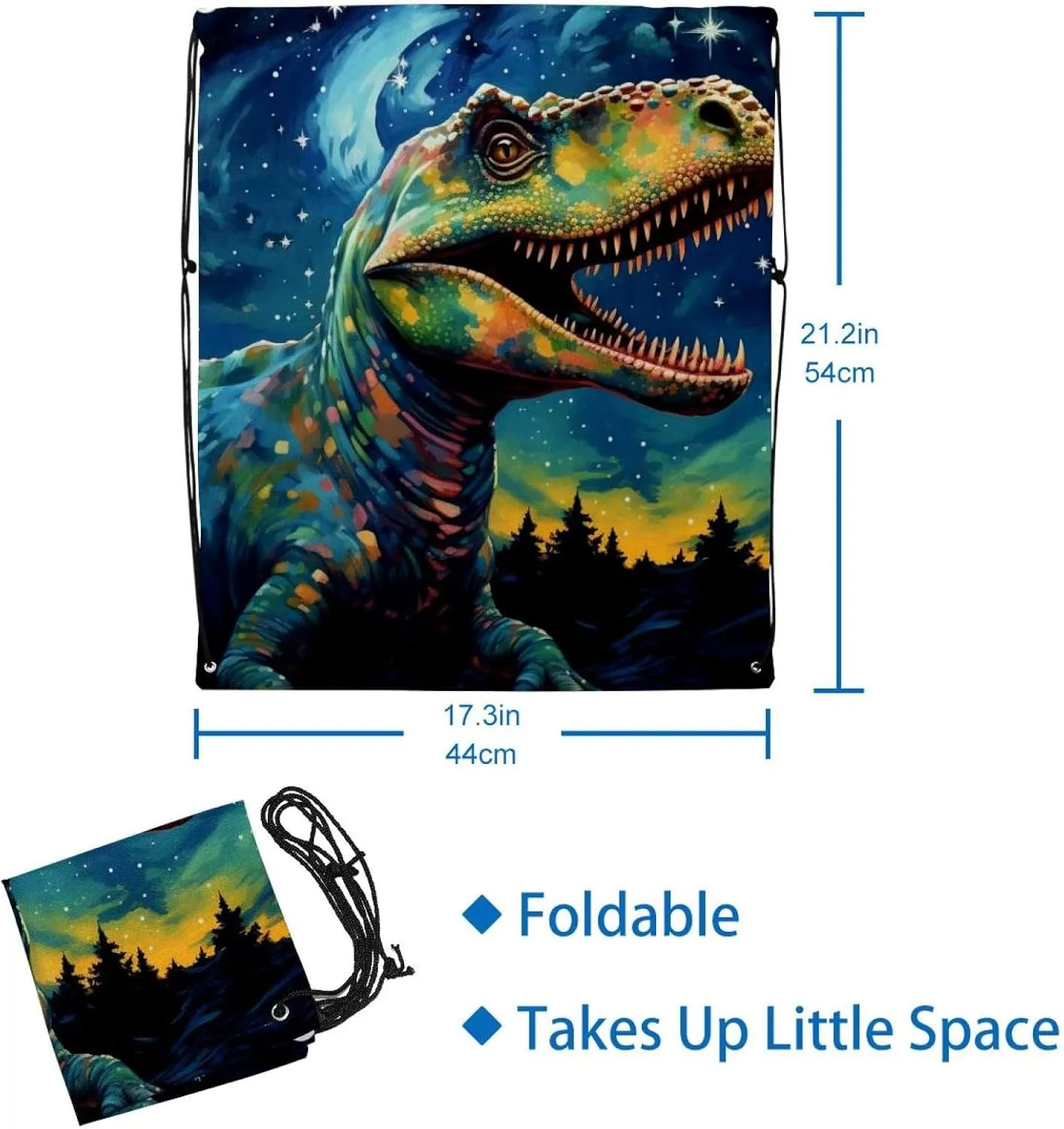 2 Pcs Starry Dinosaur Drawstring Backpack String Bag Sports Sack pack Gym Sack Side Pocket for Men Women