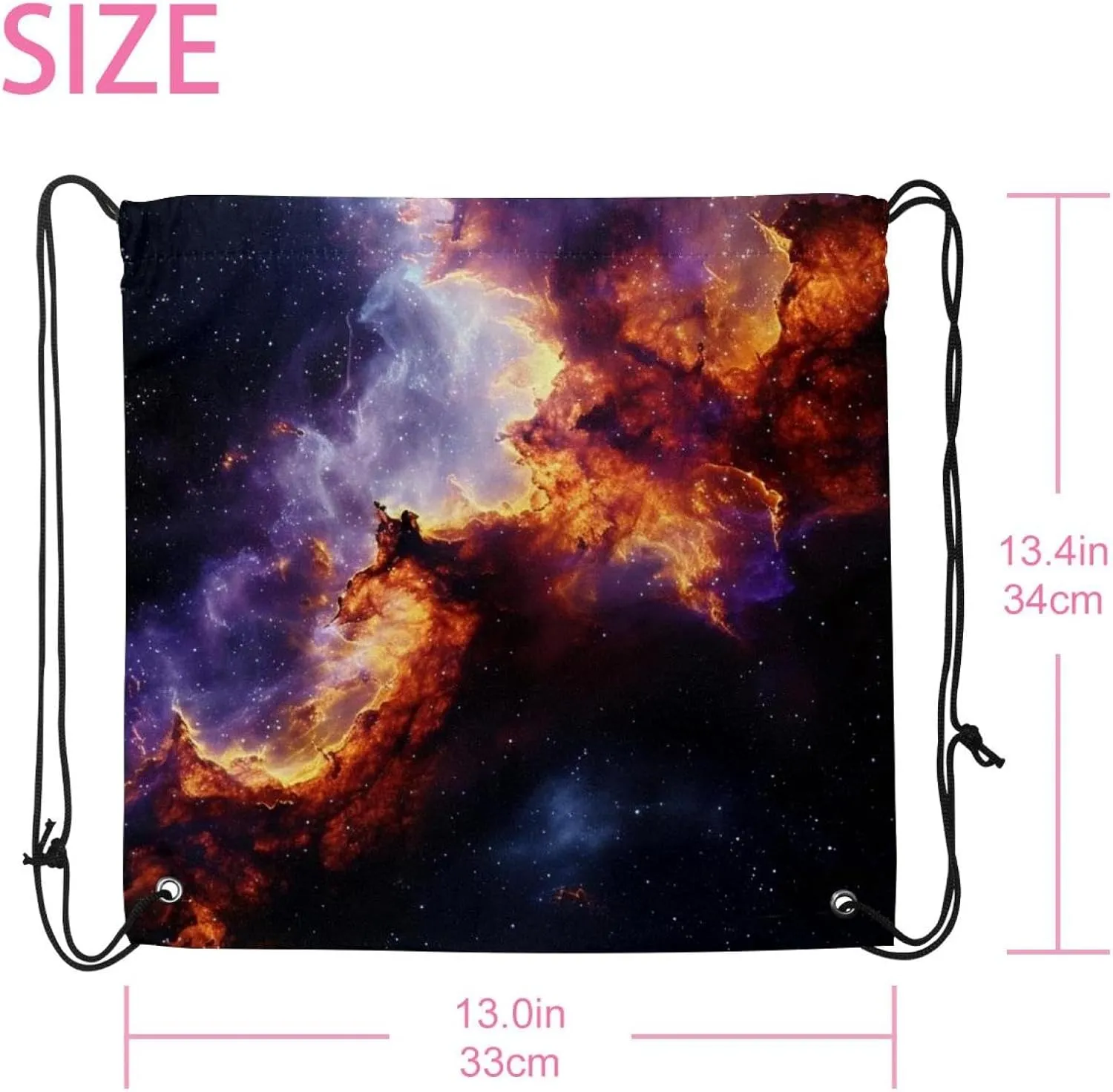2 Pcs Stars Nebula Drawstring Backpack String Bag Sports Sack pack Gym Sack Side Pocket for Men Women