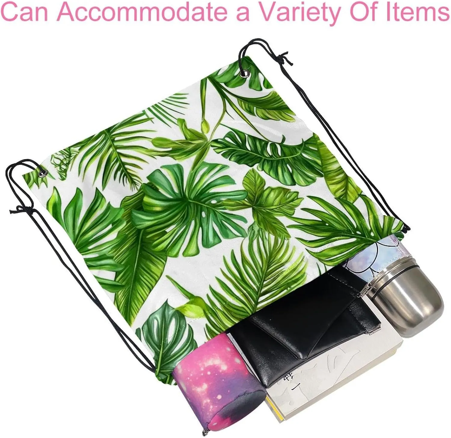 2 Pcs tropical plants and palm tree 2 Drawstring Backpack String Bag Sports Sack pack Gym Sack Side Pocket for Men Women