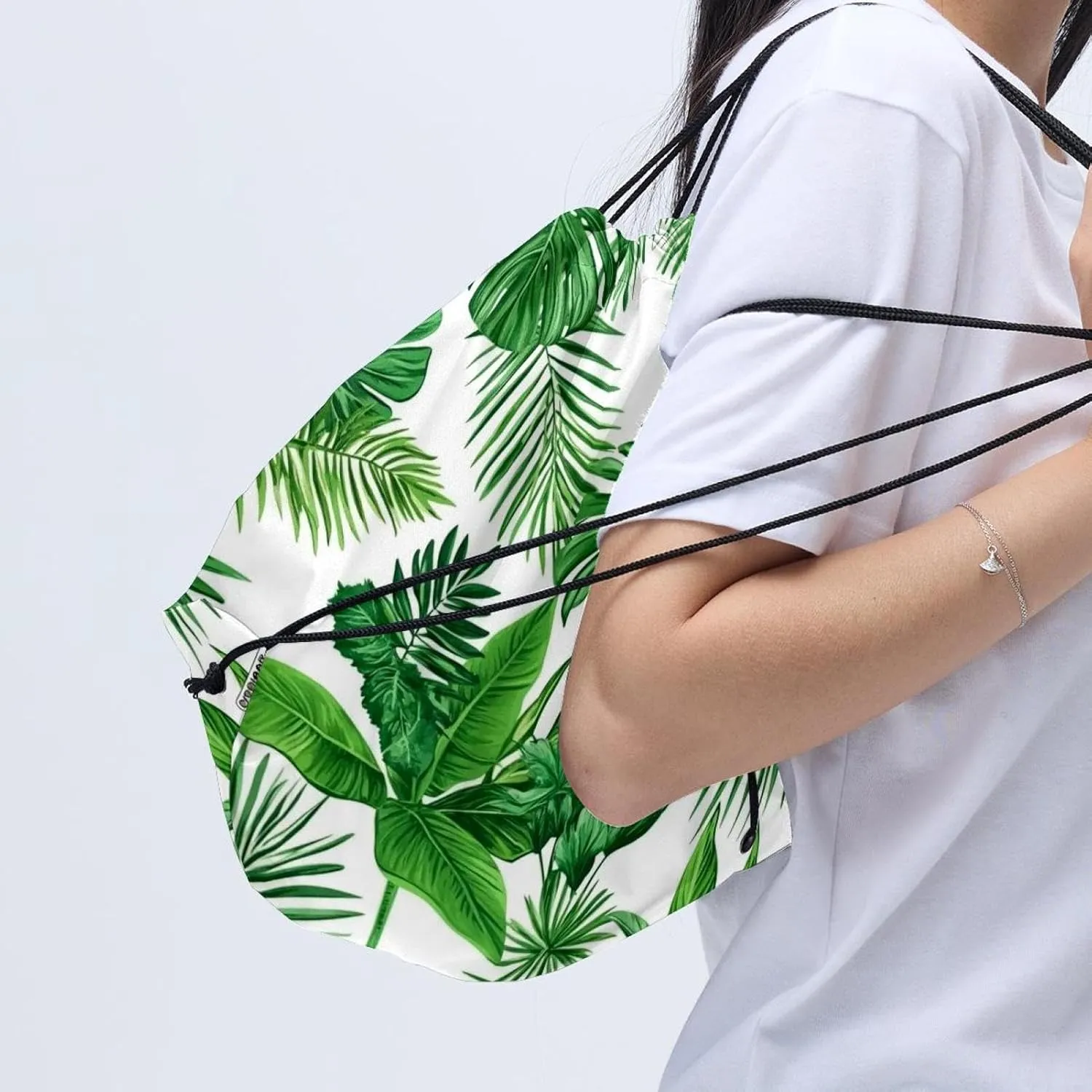 2 Pcs tropical plants and palm tree 2 Drawstring Backpack String Bag Sports Sack pack Gym Sack Side Pocket for Men Women
