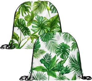 2 Pcs tropical plants and palm tree 2 Drawstring Backpack String Bag Sports Sack pack Gym Sack Side Pocket for Men Women