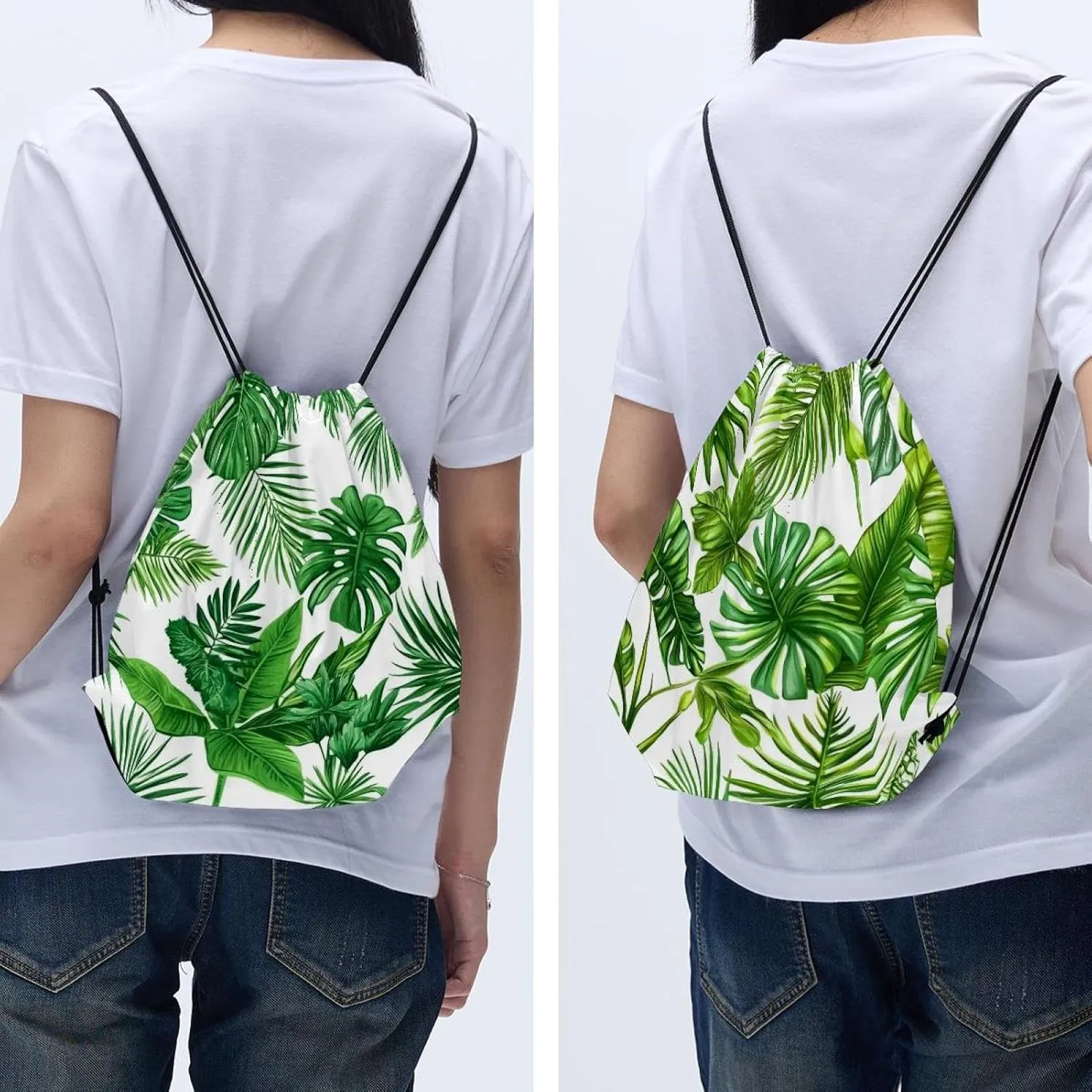 2 Pcs tropical plants and palm tree 2 Drawstring Backpack String Bag Sports Sack pack Gym Sack Side Pocket for Men Women